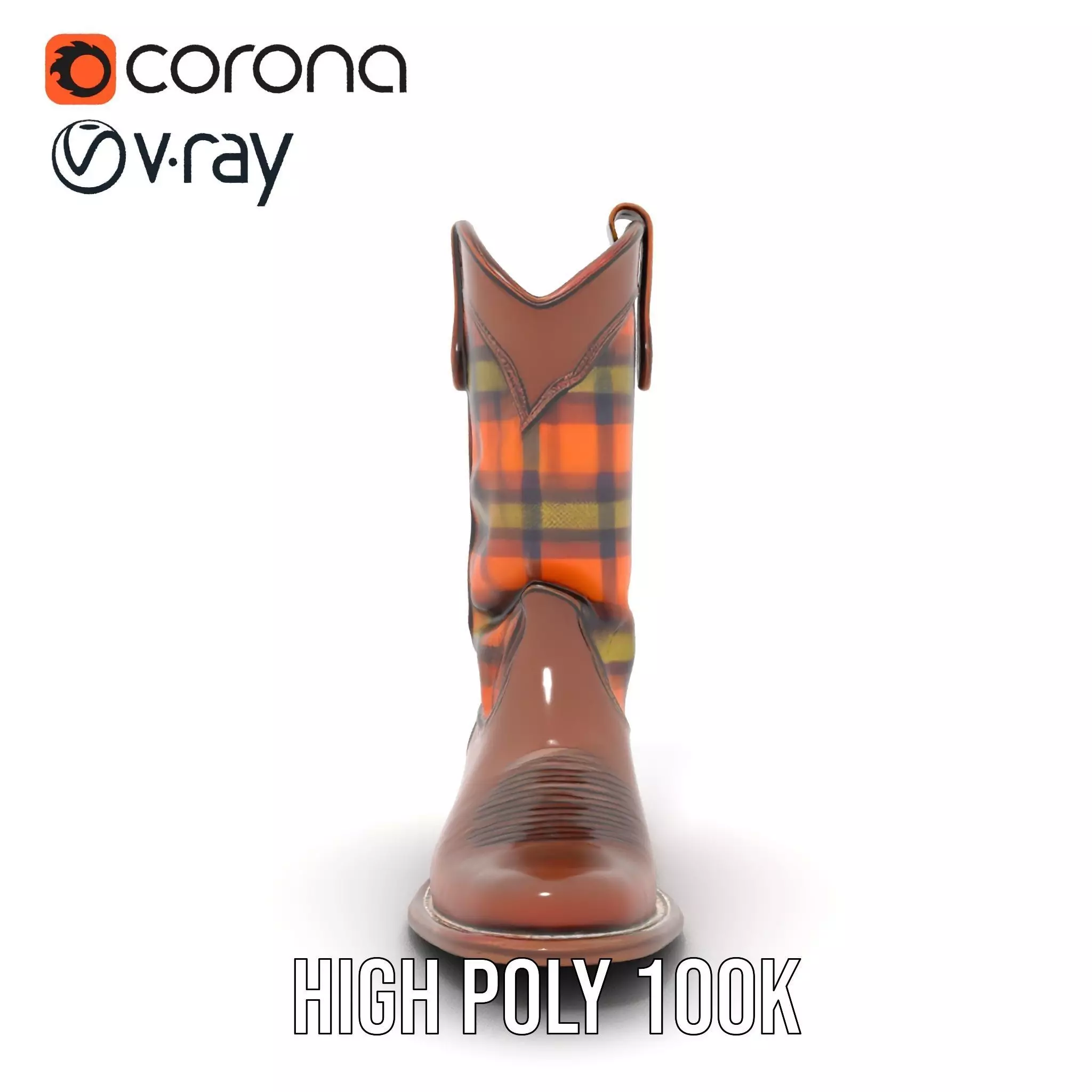 Western Cowboy Boot with Plaid Pattern model pack Low-poly 3D model_23