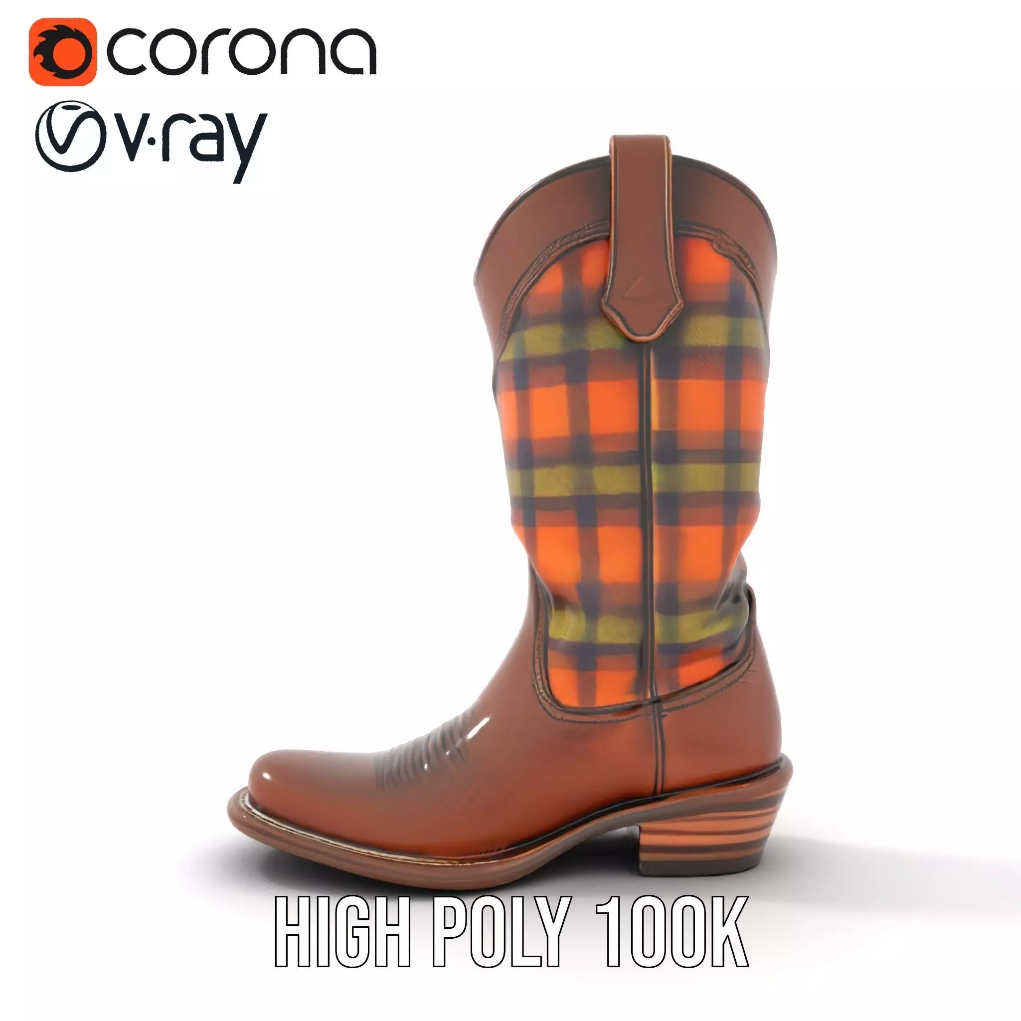 Western Cowboy Boot with Plaid Pattern model pack Low-poly 3D model_18