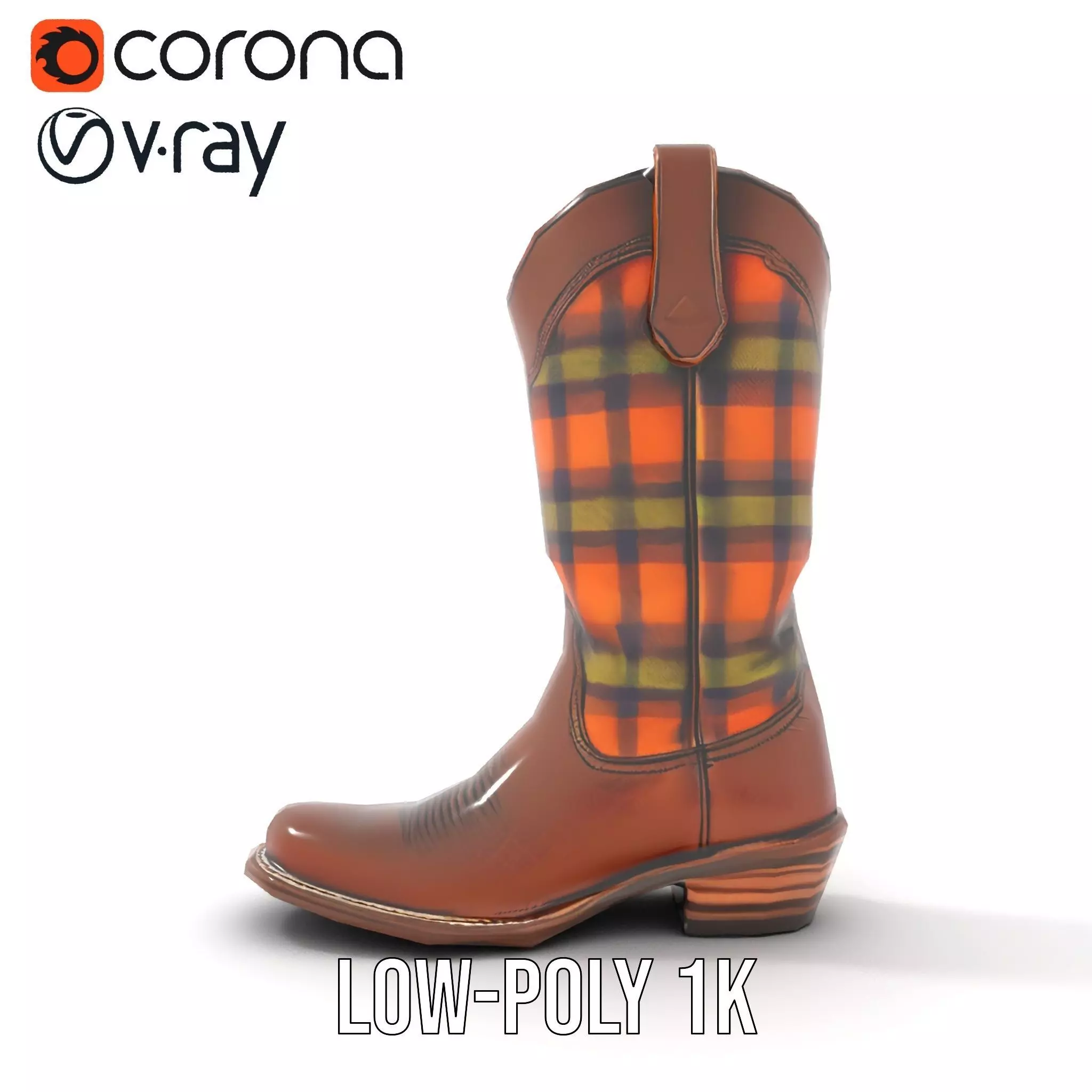 Western Cowboy Boot with Plaid Pattern model pack Low-poly 3D model_7
