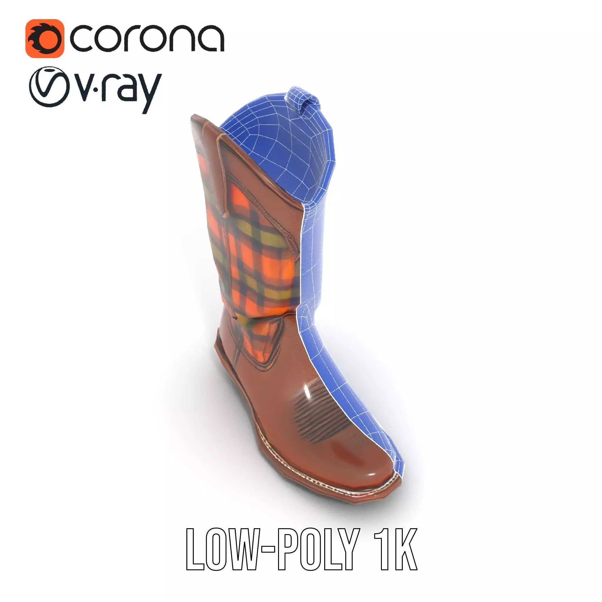 Western Cowboy Boot with Plaid Pattern model pack Low-poly 3D model_20