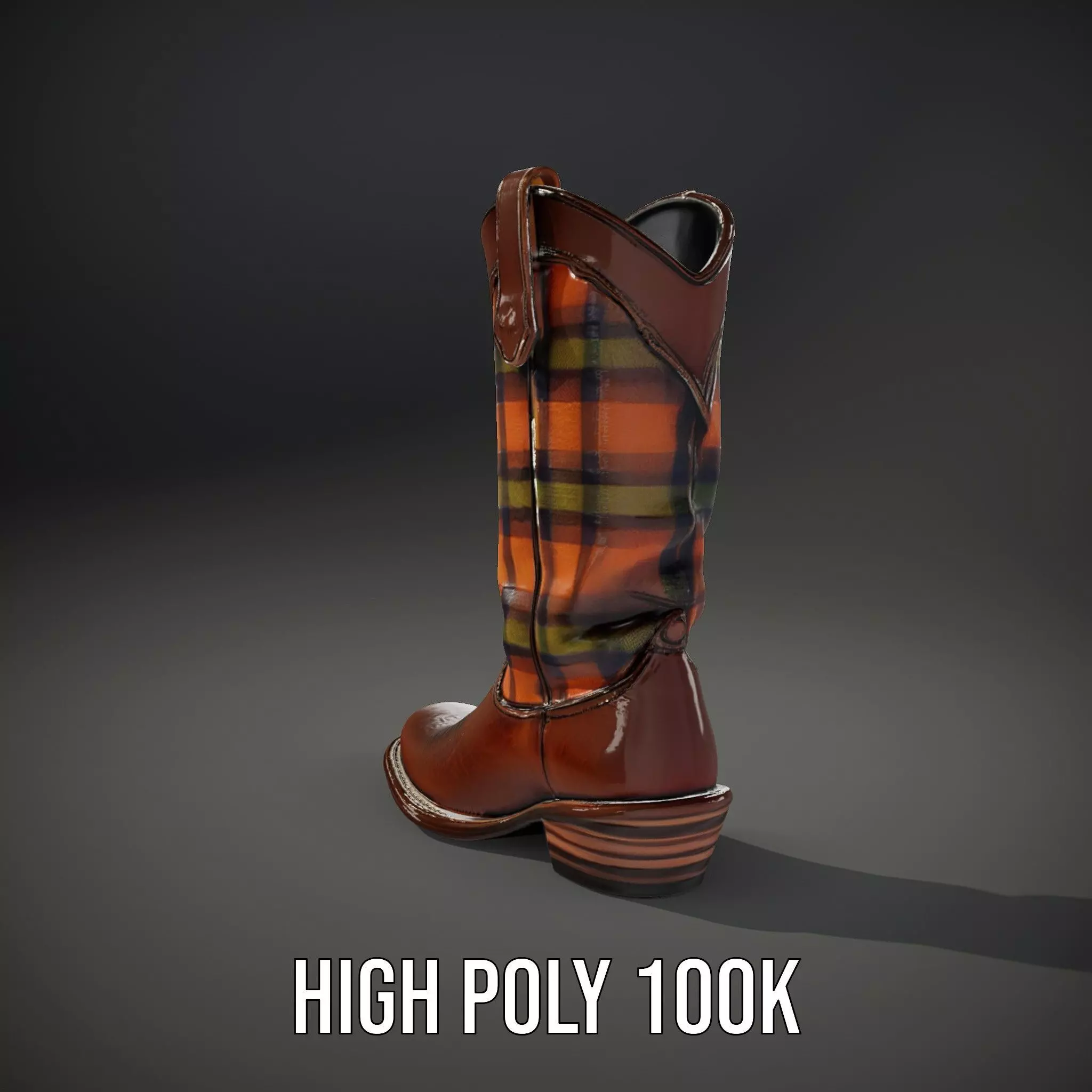 Western Cowboy Boot with Plaid Pattern model pack Low-poly 3D model_8