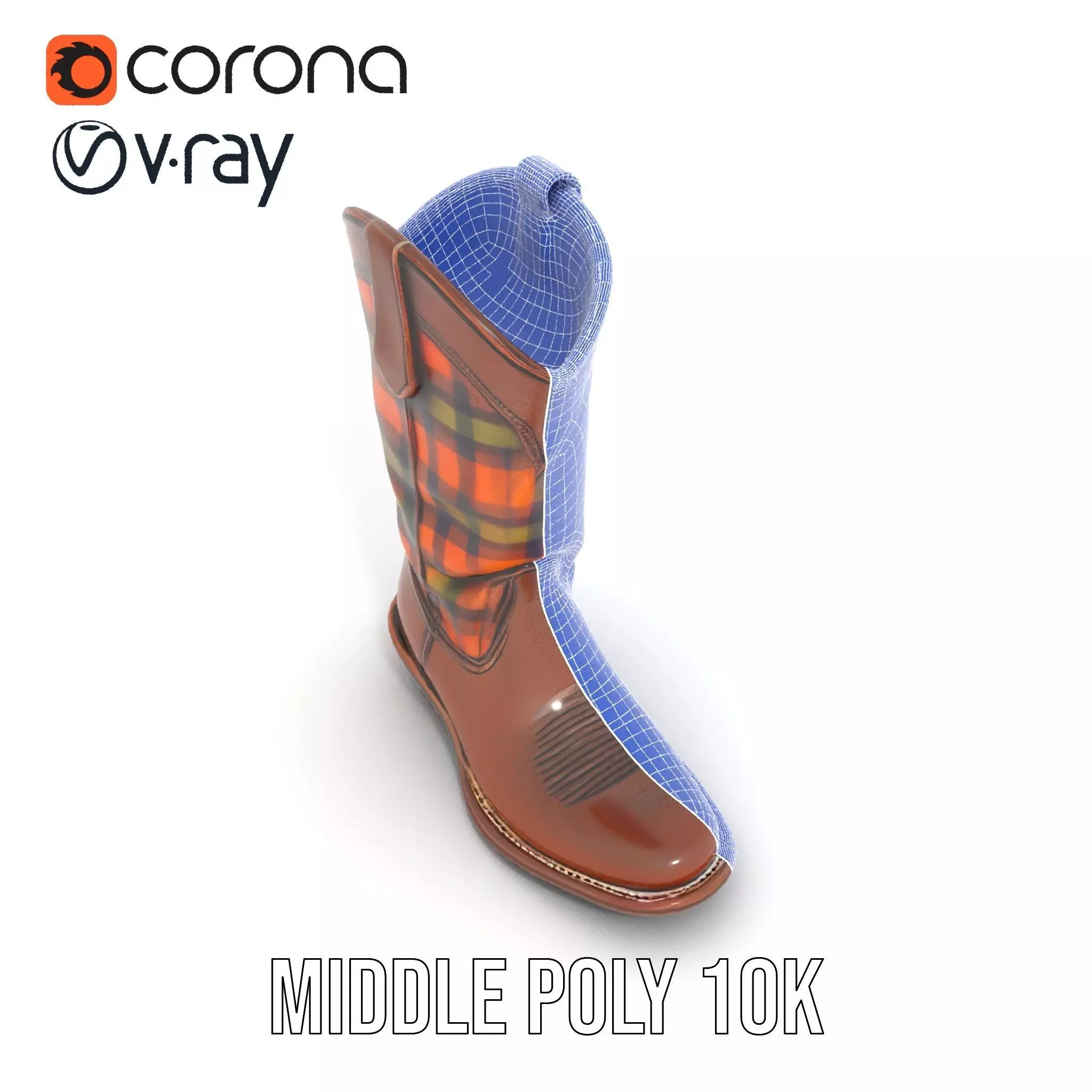 Western Cowboy Boot with Plaid Pattern model pack Low-poly 3D model_21