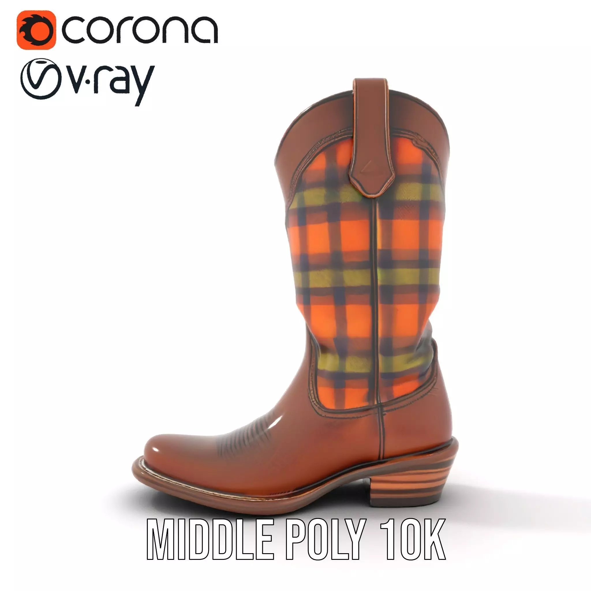 Western Cowboy Boot with Plaid Pattern model pack Low-poly 3D model_5