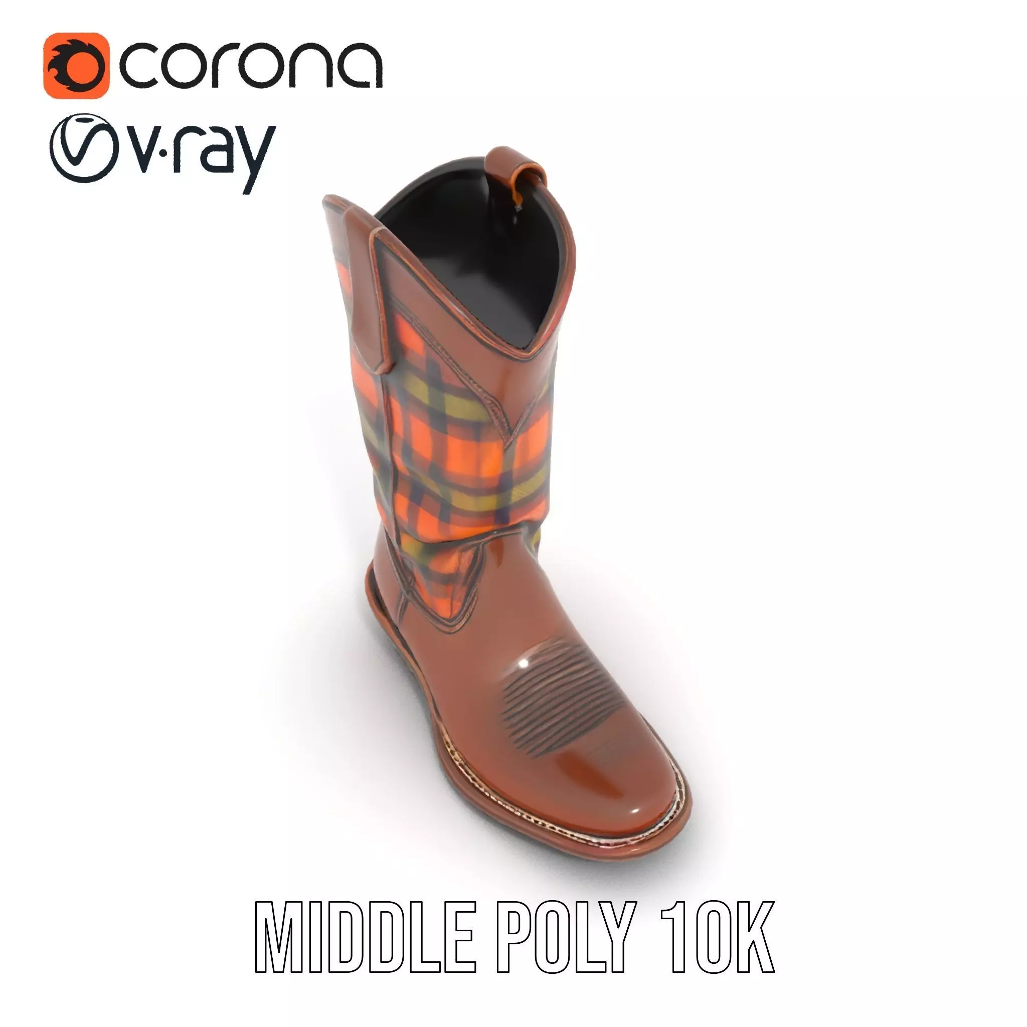 Western Cowboy Boot with Plaid Pattern model pack Low-poly 3D model_19