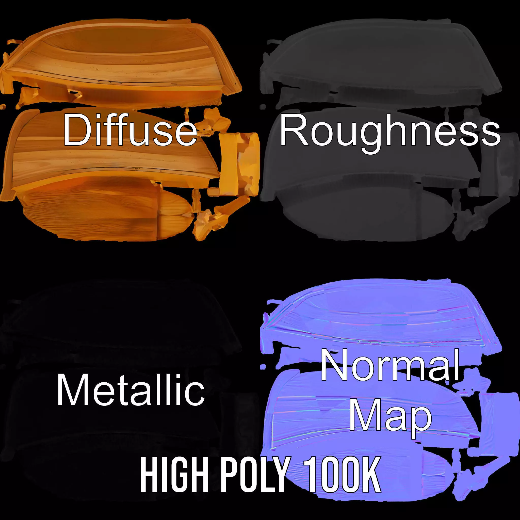 Wooden Canoe Model Pack with Multiple Levels of Detail Low-poly 3D model_3