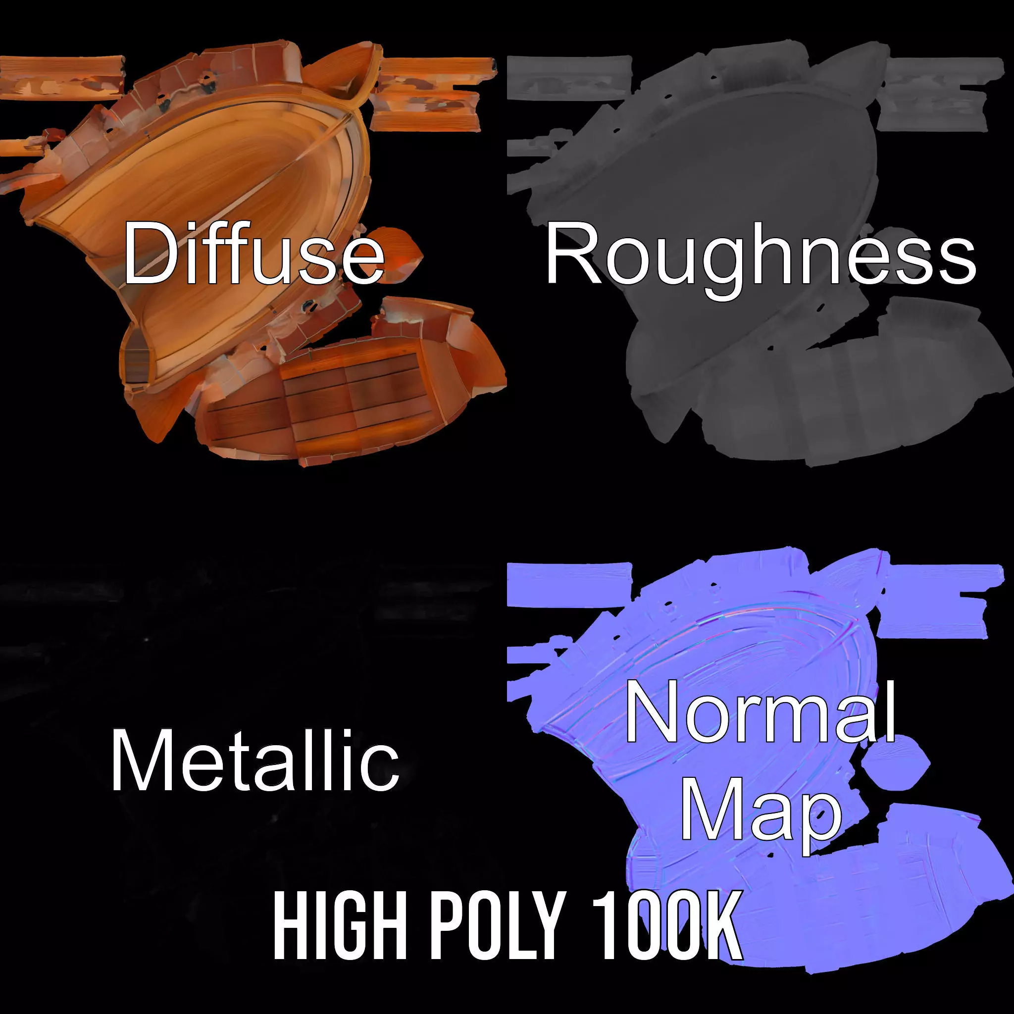 Wooden Rowboat Model Pack Low-poly 3D model_3