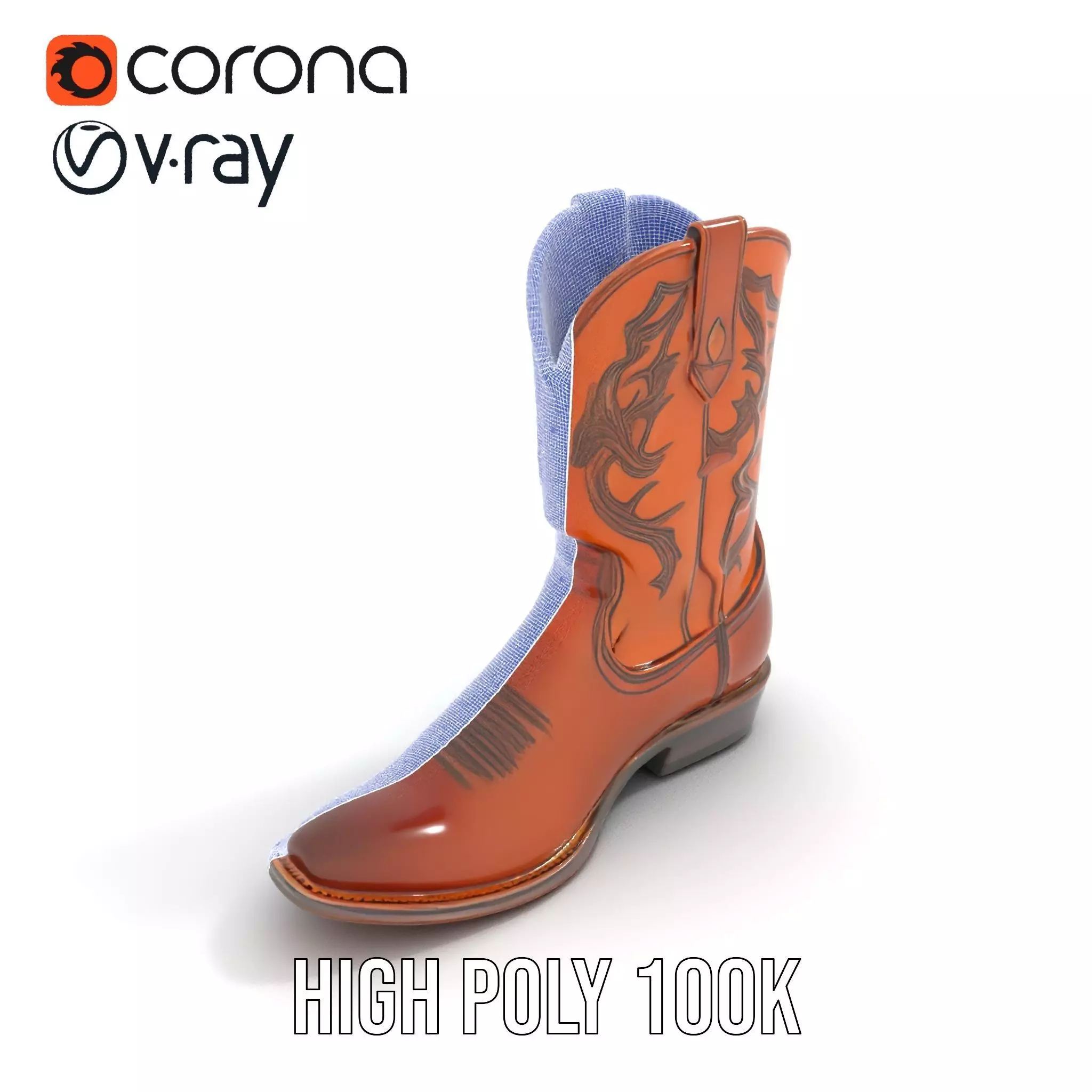Western Cowboy Boot Detailed Model Pack Low-poly 3D model_28