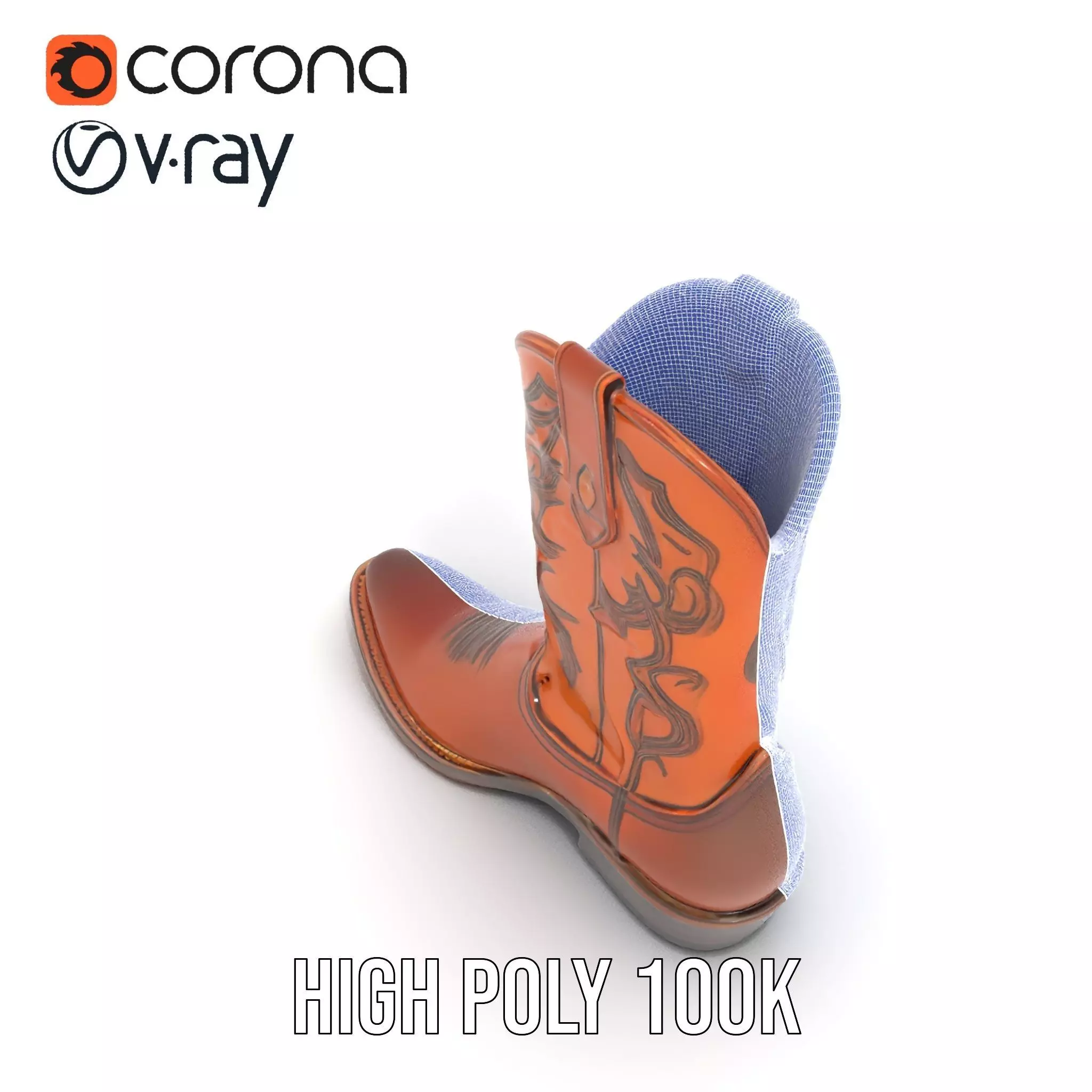 Western Cowboy Boot Detailed Model Pack Low-poly 3D model_31