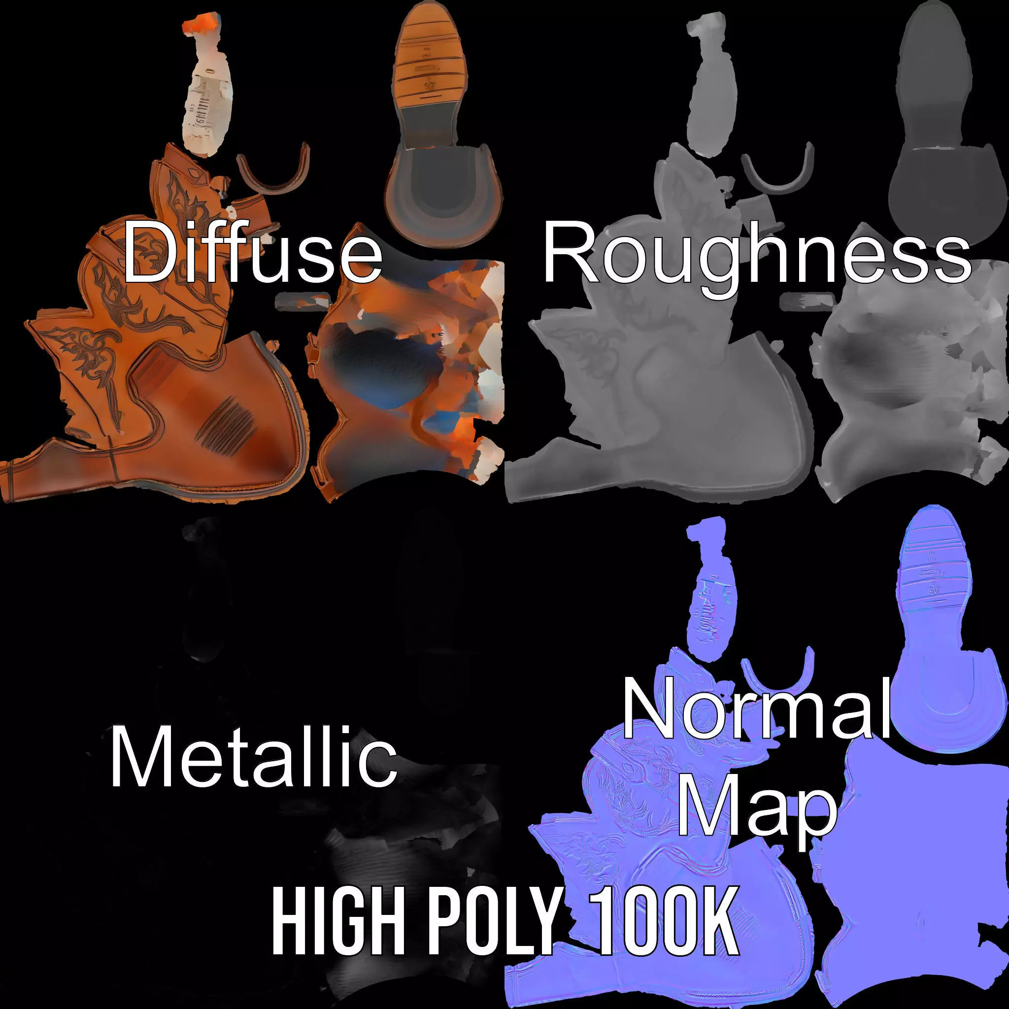 Western Cowboy Boot Detailed Model Pack Low-poly 3D model_3