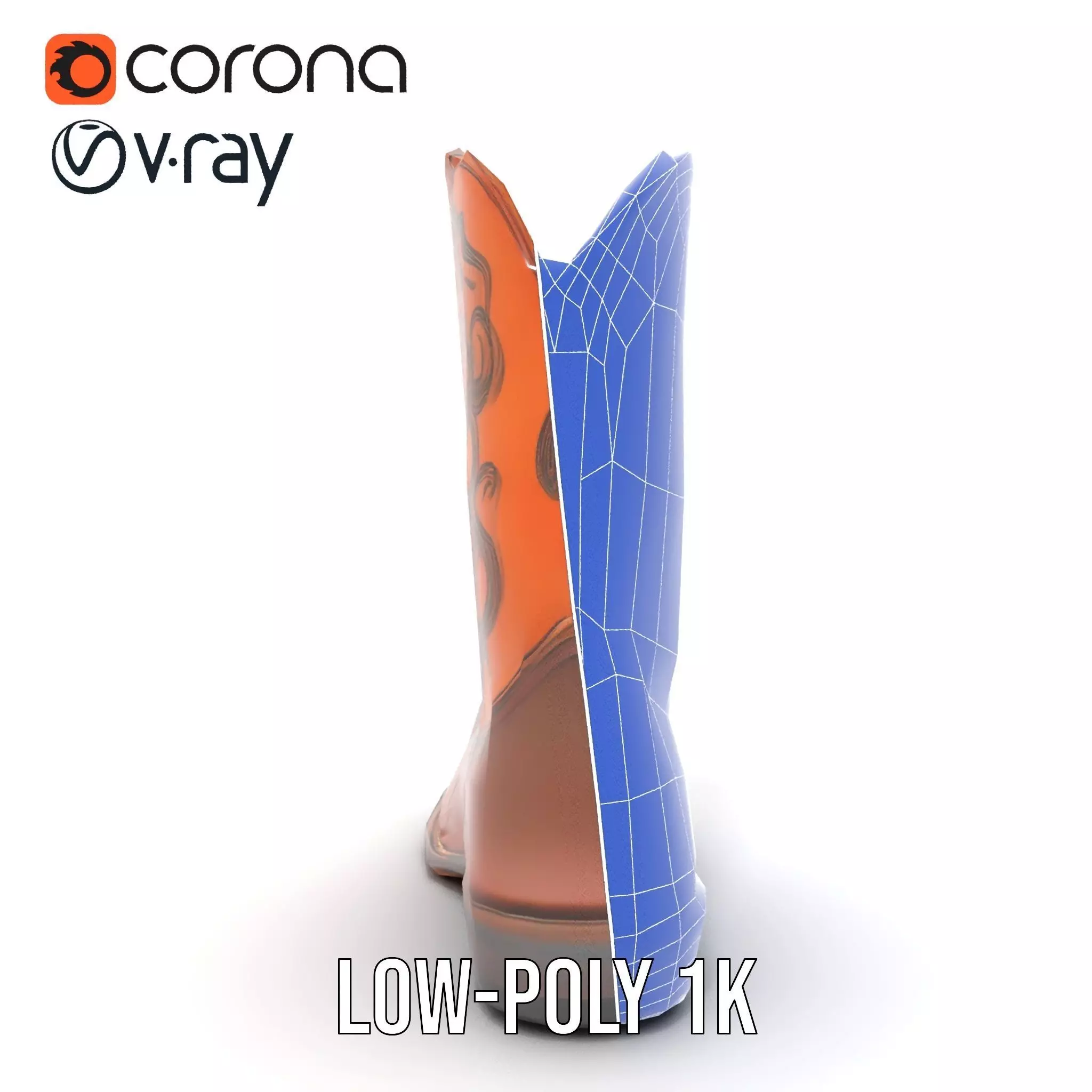 Western Cowboy Boot Detailed Model Pack Low-poly 3D model_27