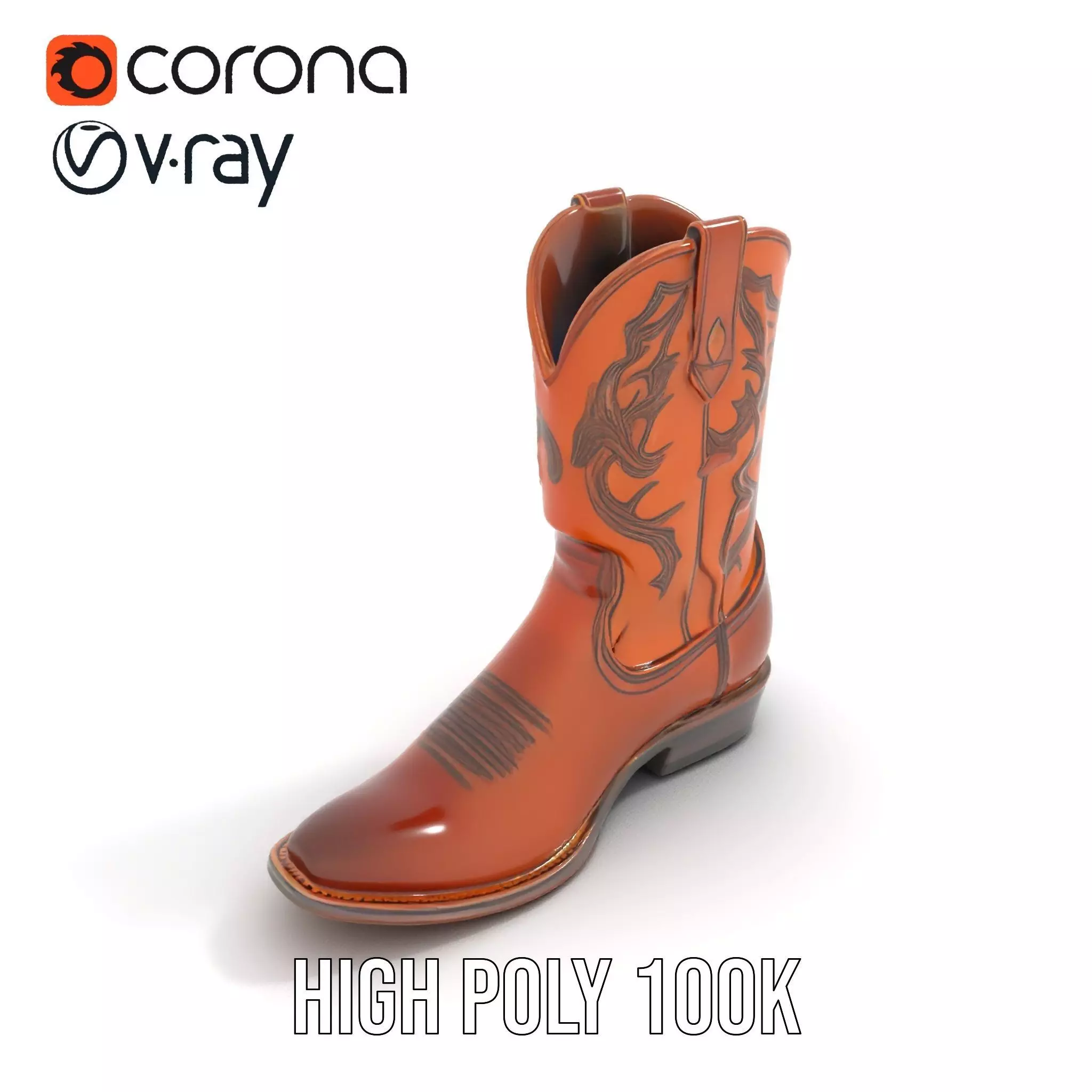 Western Cowboy Boot Detailed Model Pack Low-poly 3D model_13