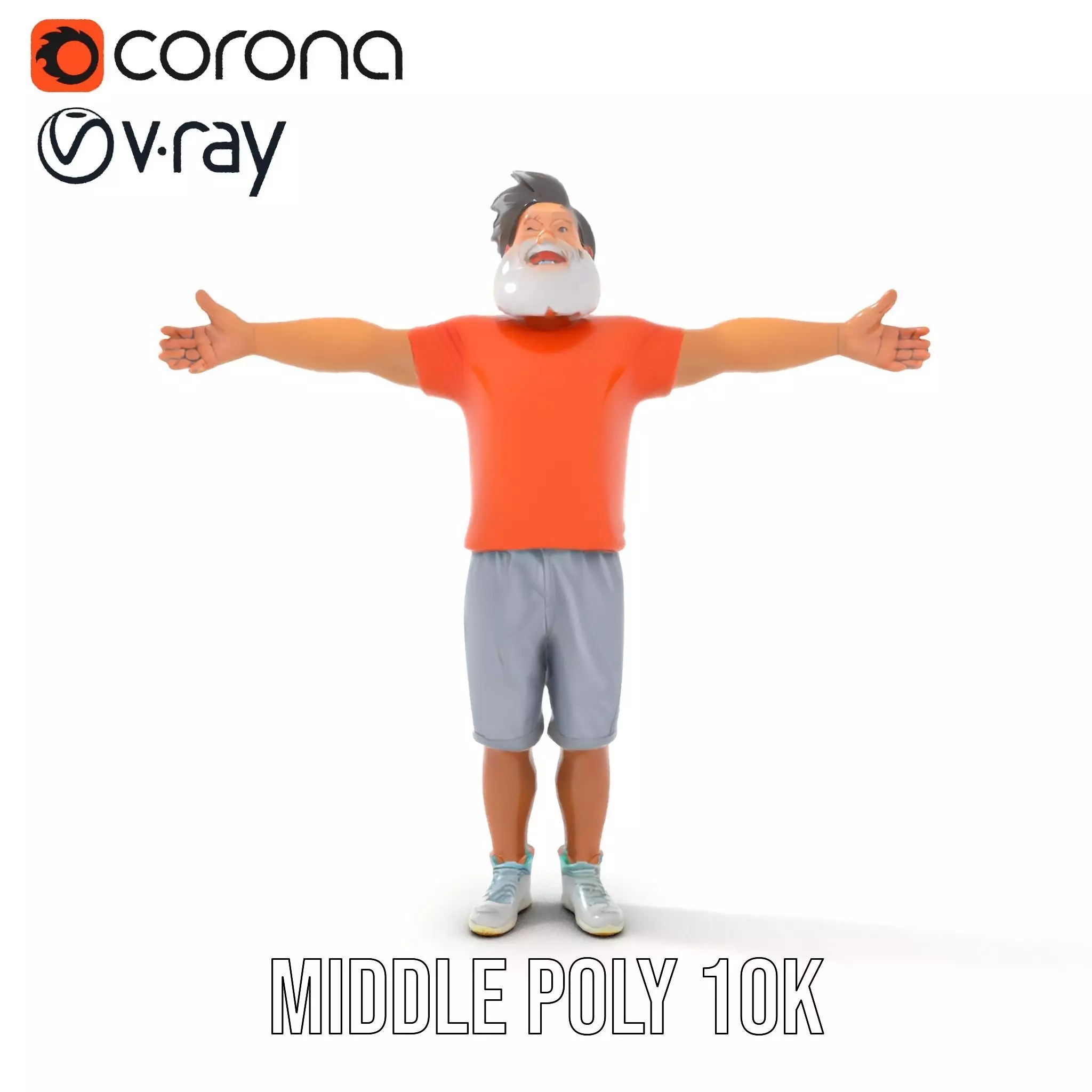 Elderly Man Character Model Pack with Fun Pose Low-poly 3D model_5