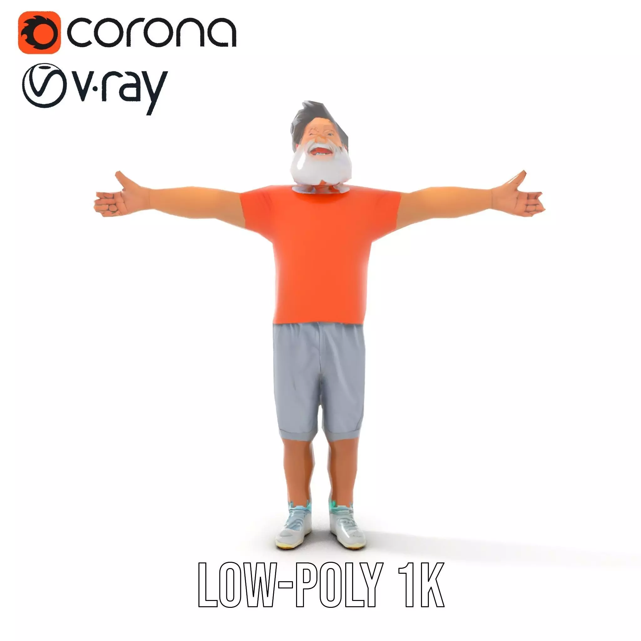 Elderly Man Character Model Pack with Fun Pose Low-poly 3D model_7