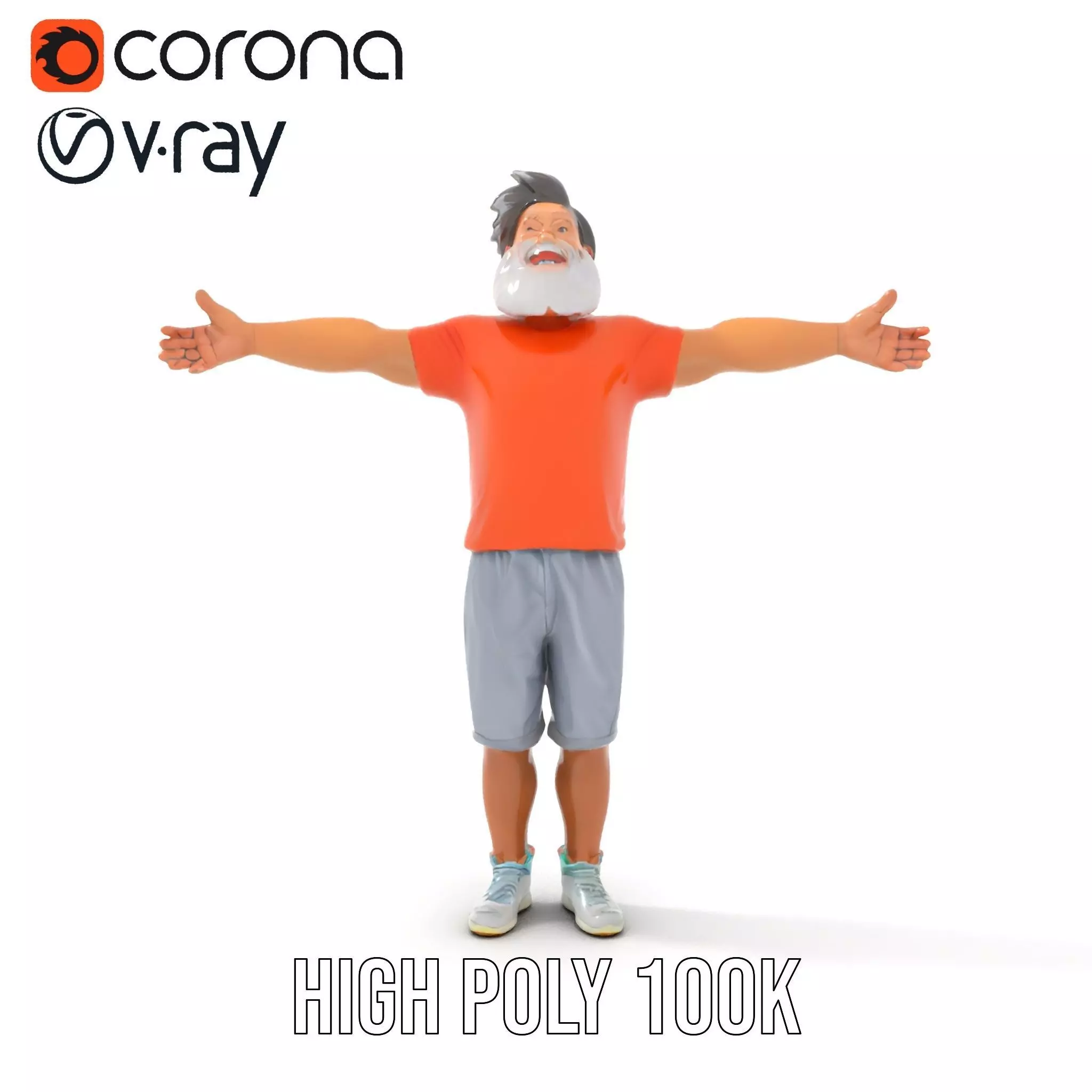 Elderly Man Character Model Pack with Fun Pose Low-poly 3D model_22