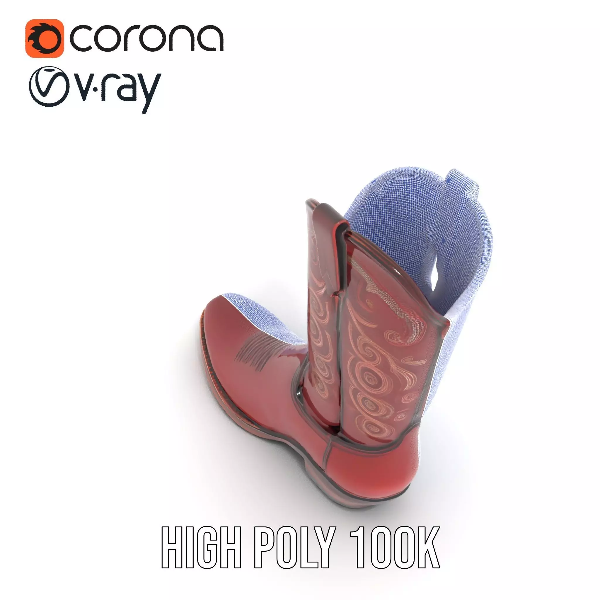 Western Cowboy Boot Model Pack with Intricate Embroidery Low-poly 3D model_32