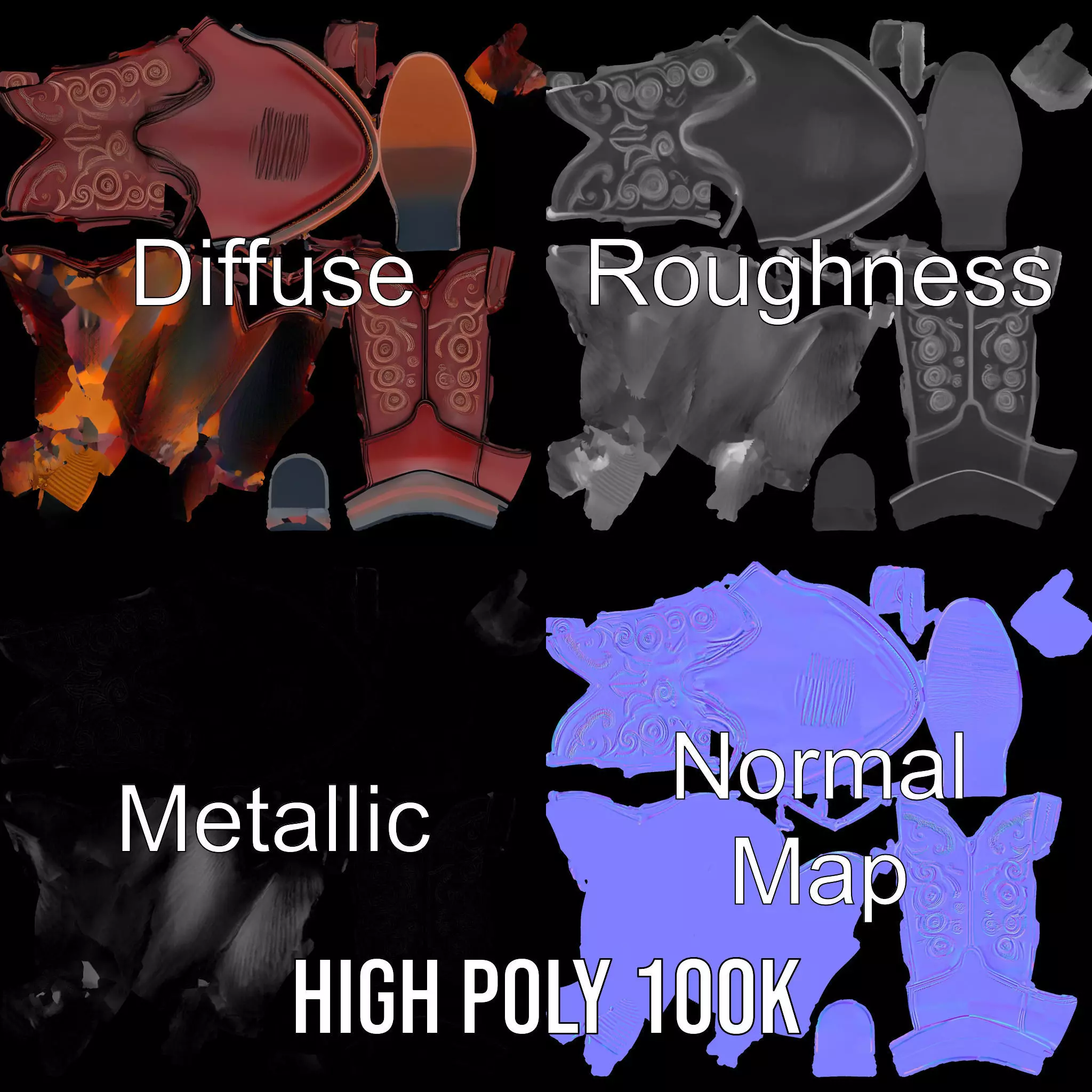 Western Cowboy Boot Model Pack with Intricate Embroidery Low-poly 3D model_3