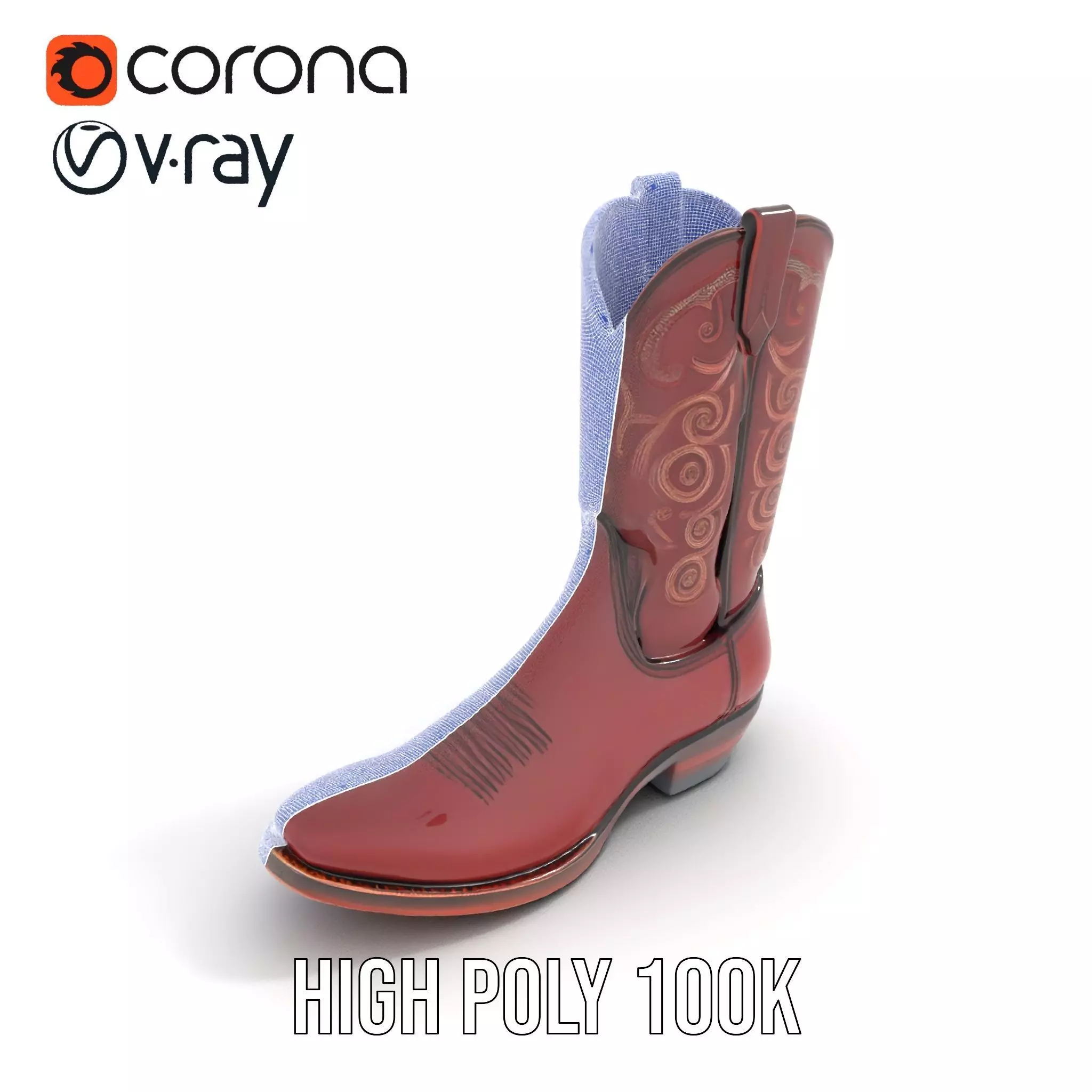 Western Cowboy Boot Model Pack with Intricate Embroidery Low-poly 3D model_20