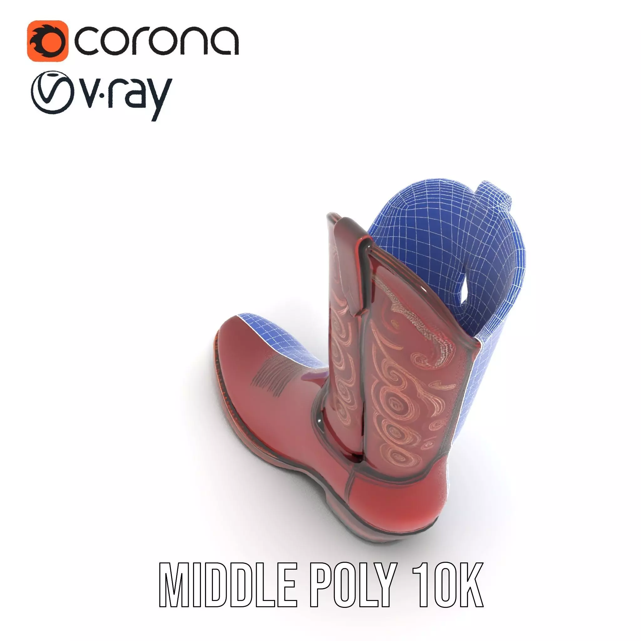 Western Cowboy Boot Model Pack with Intricate Embroidery Low-poly 3D model_26