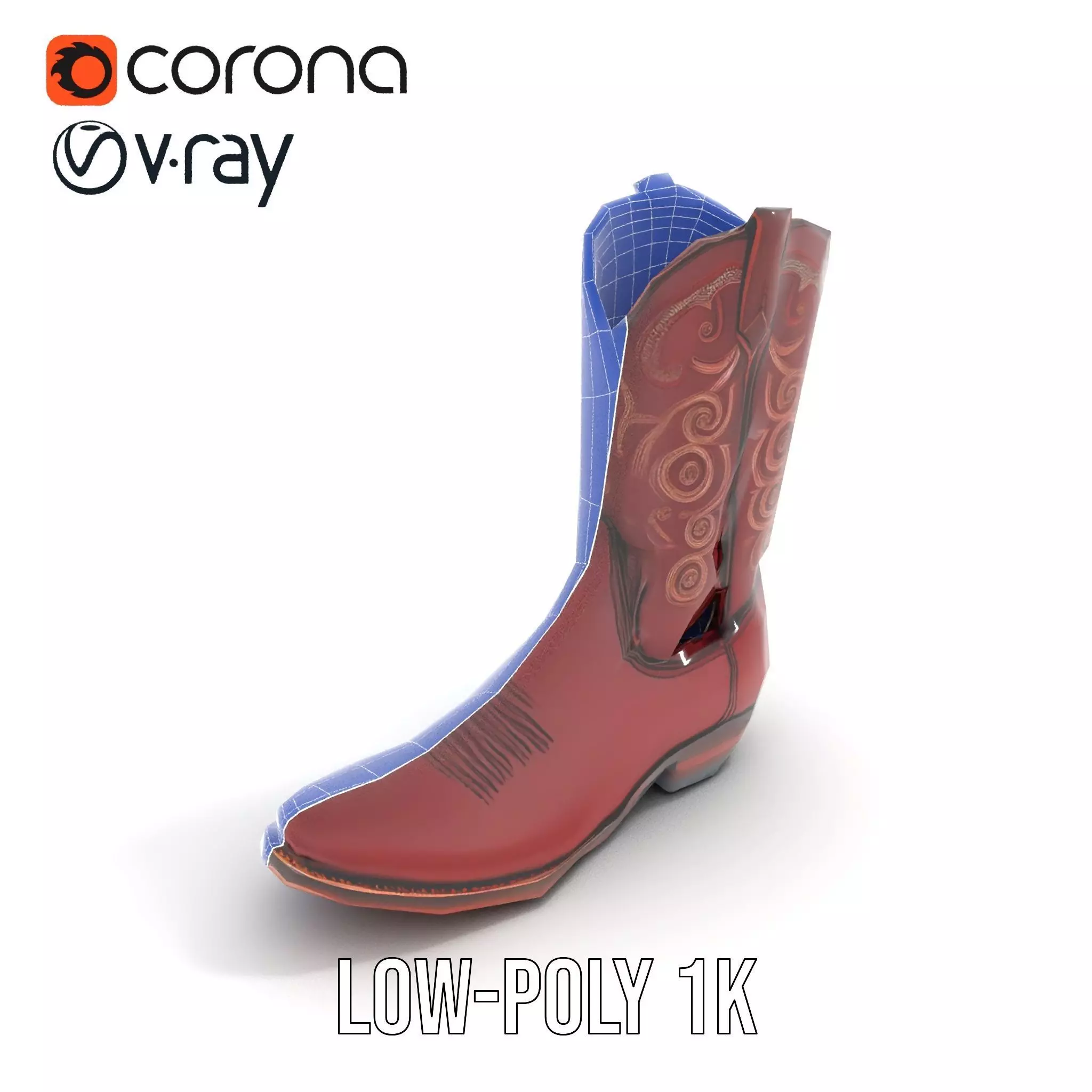 Western Cowboy Boot Model Pack with Intricate Embroidery Low-poly 3D model_27