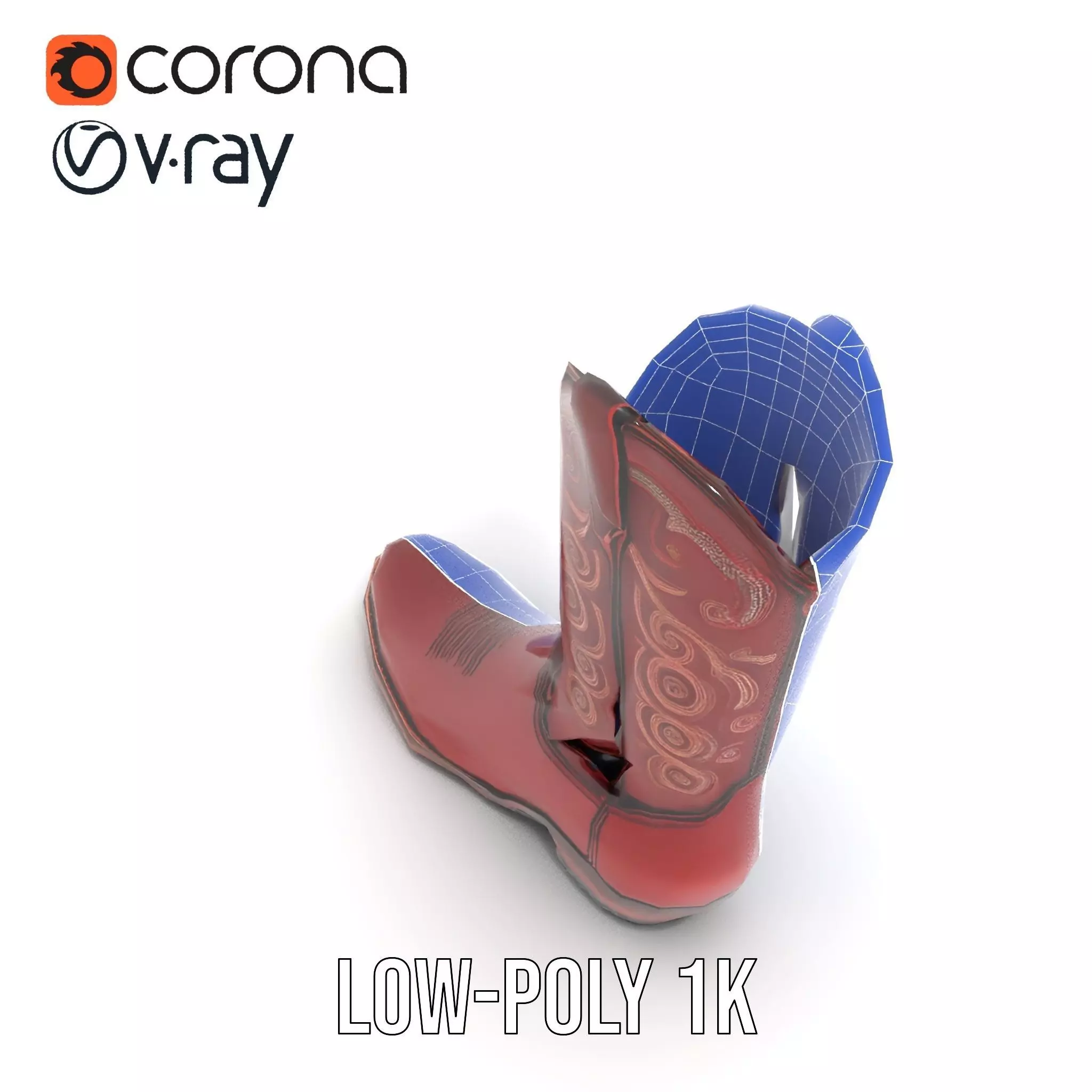 Western Cowboy Boot Model Pack with Intricate Embroidery Low-poly 3D model_14