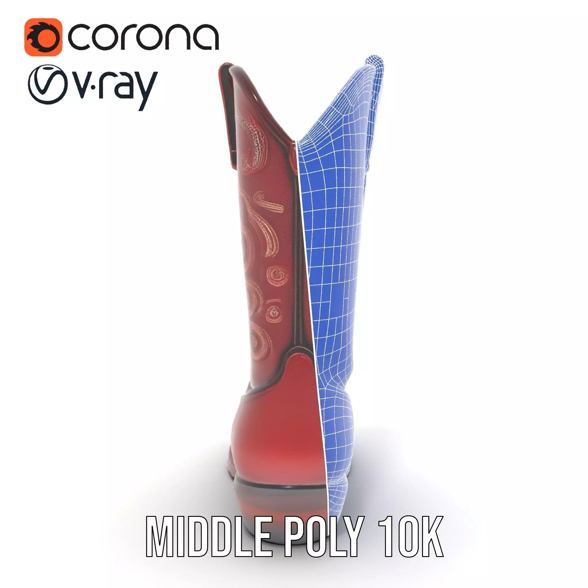 Western Cowboy Boot Model Pack with Intricate Embroidery Low-poly 3D model_29