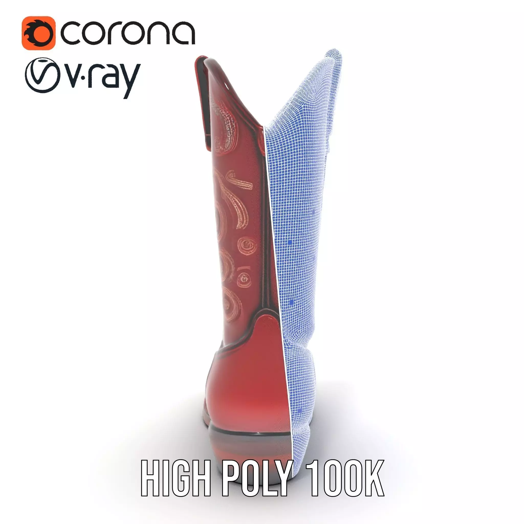 Western Cowboy Boot Model Pack with Intricate Embroidery Low-poly 3D model_34