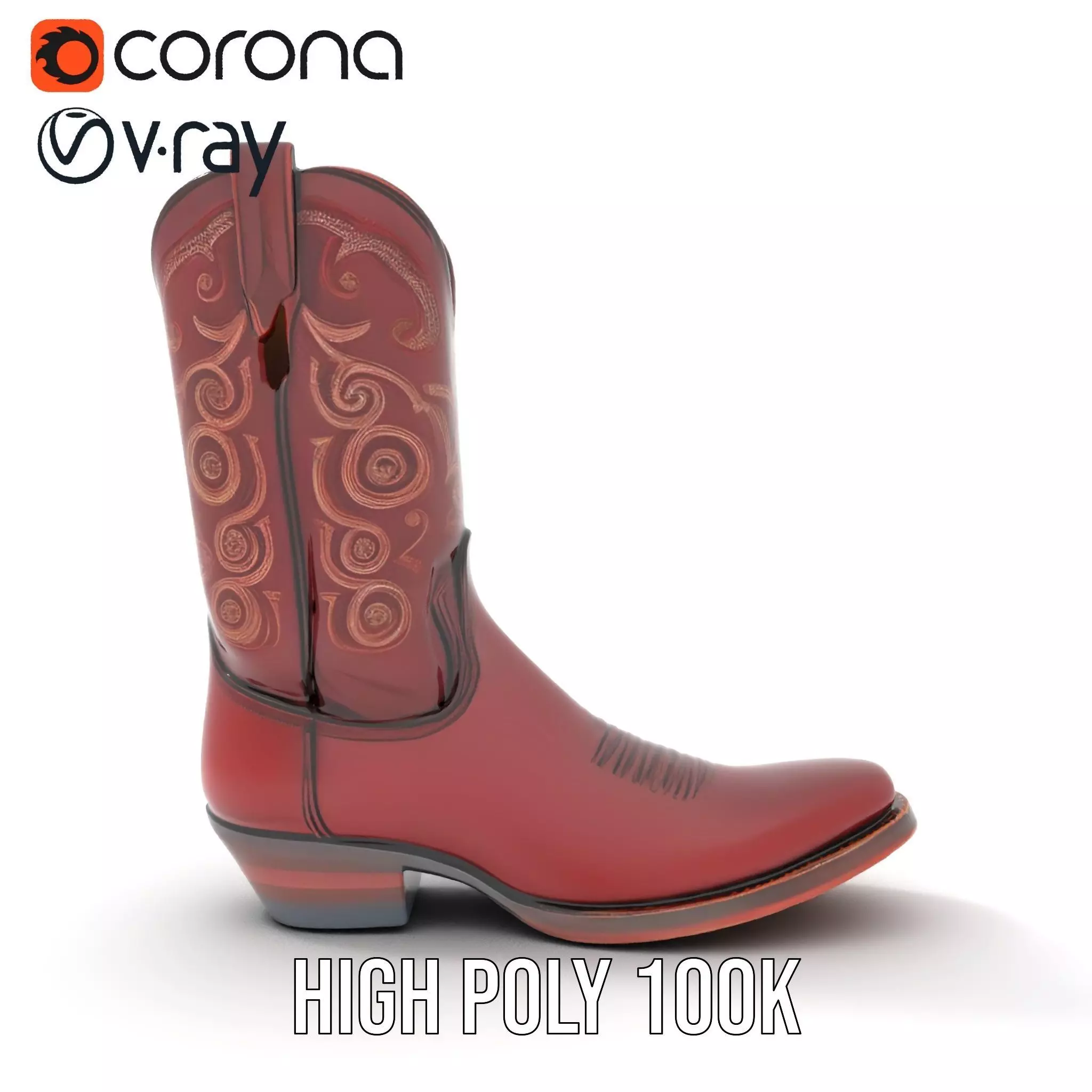 Western Cowboy Boot Model Pack with Intricate Embroidery Low-poly 3D model_28
