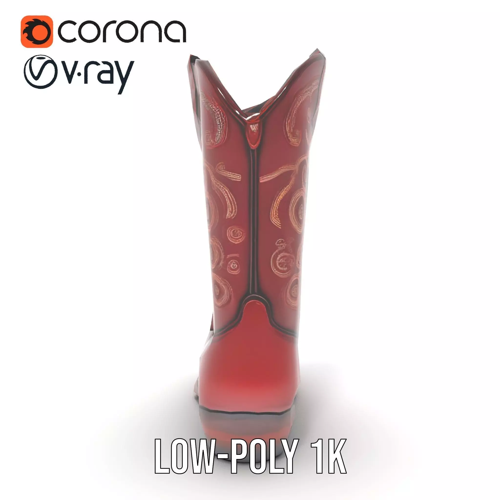 Western Cowboy Boot Model Pack with Intricate Embroidery Low-poly 3D model_12