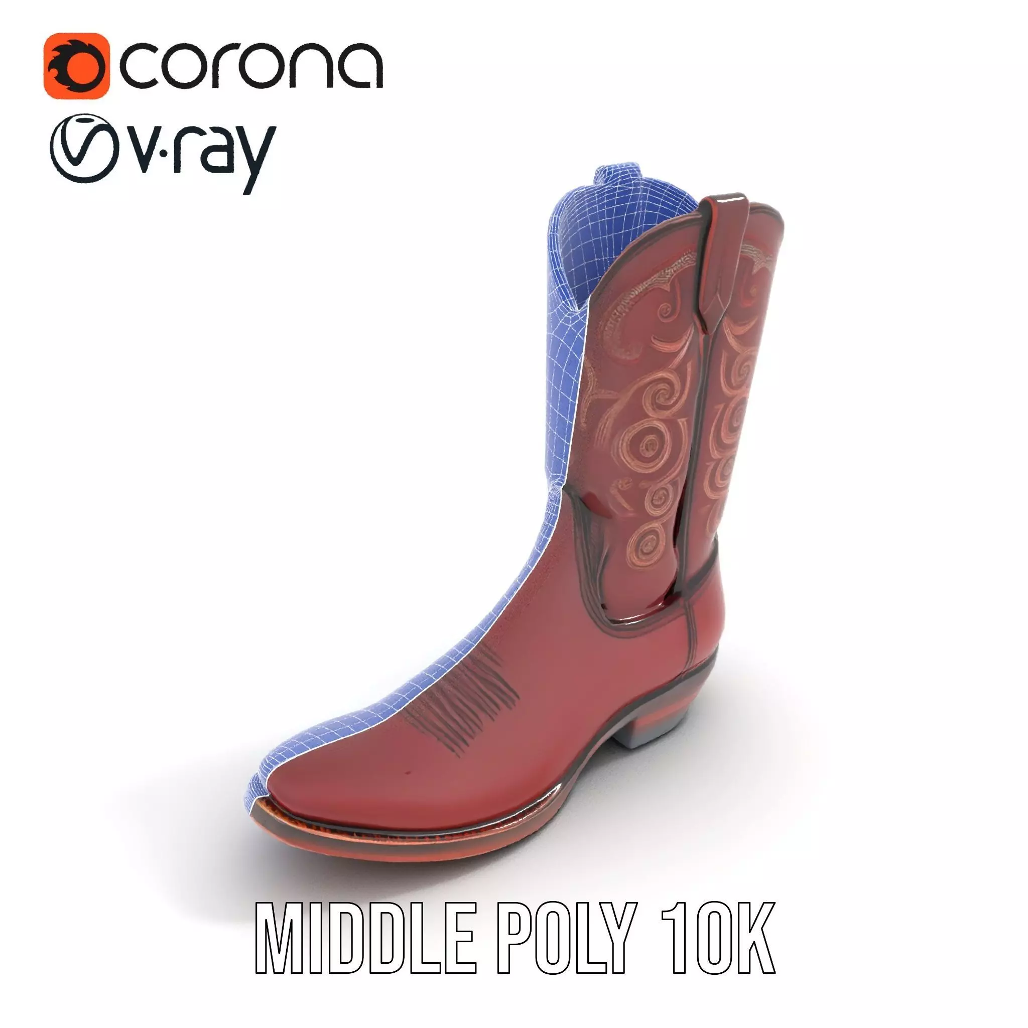 Western Cowboy Boot Model Pack with Intricate Embroidery Low-poly 3D model_18