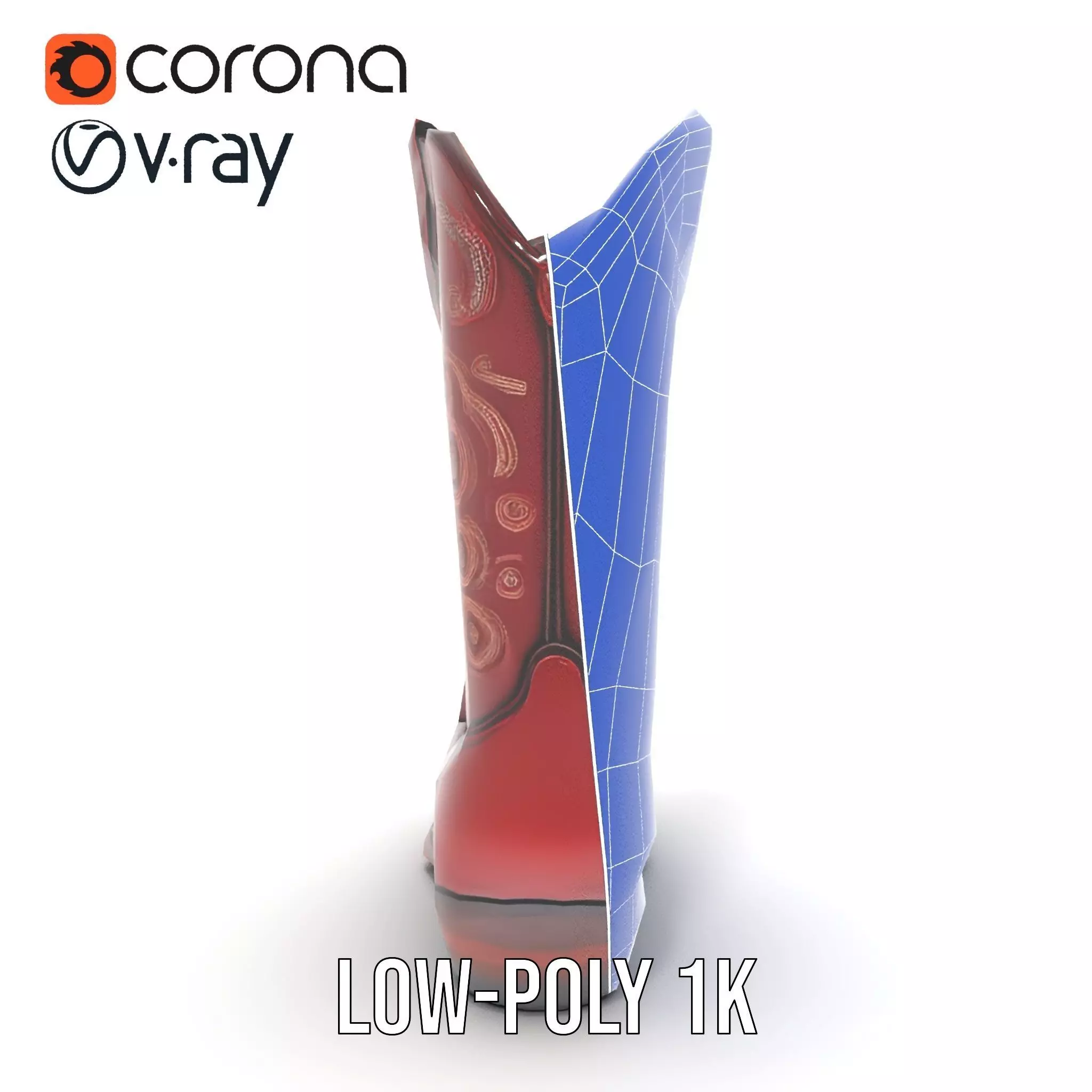 Western Cowboy Boot Model Pack with Intricate Embroidery Low-poly 3D model_25