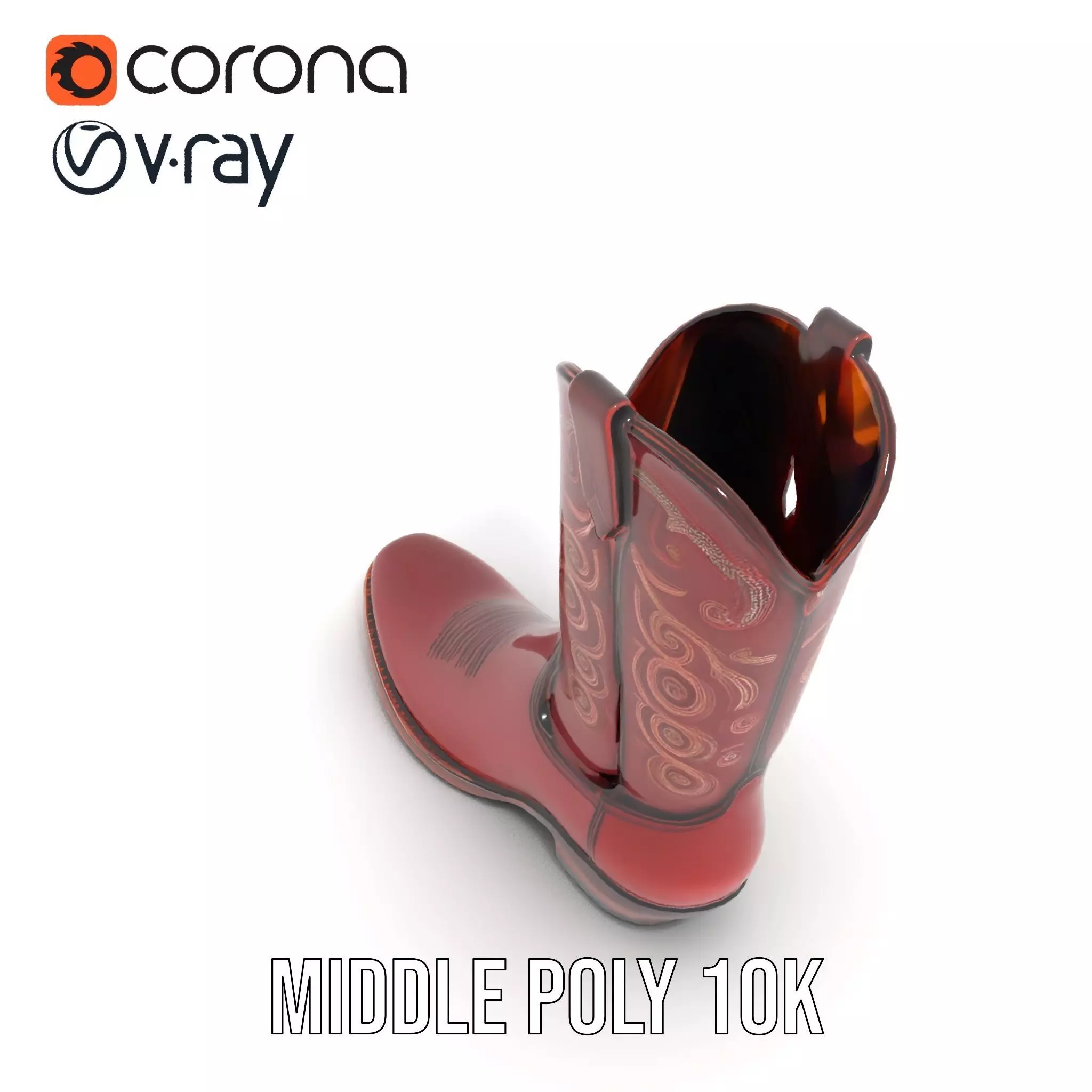 Western Cowboy Boot Model Pack with Intricate Embroidery Low-poly 3D model_5