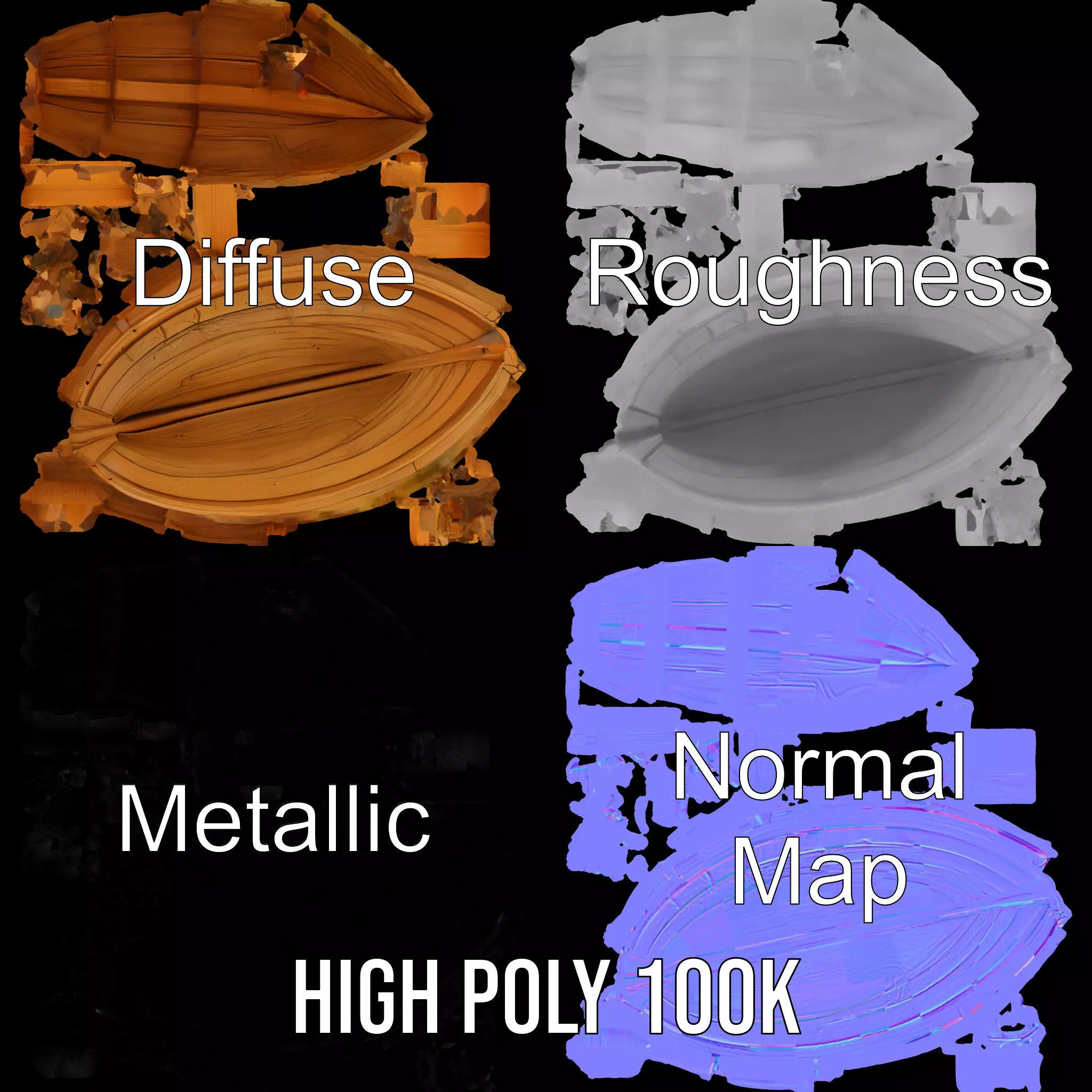 Wooden Row Boat Model Pack Classic Craftsmanship Low-poly 3D model_3