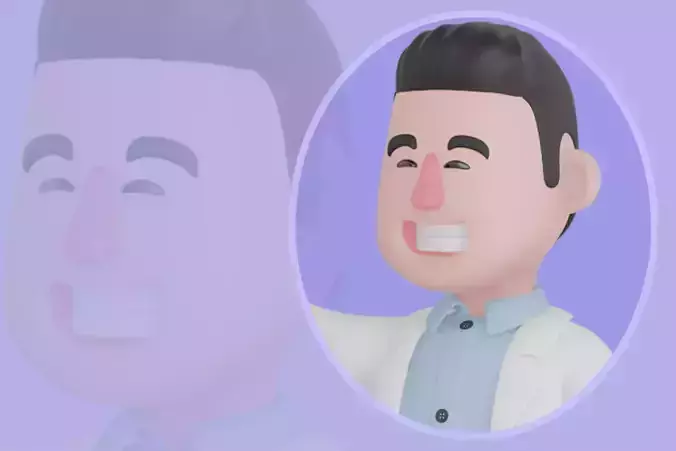 Stylized 3D Male Doctor Kneeling with Red Heart