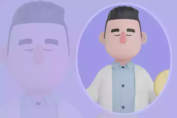 Stylized 3D Male Doctor Meditating with Pills