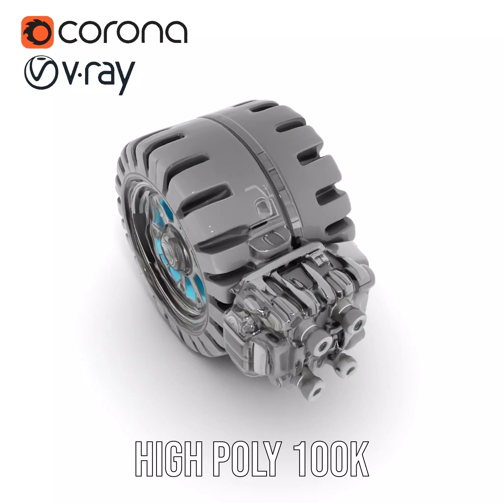 Futuristic Robotic Wheel with Hub Assembly Model Pack Low-poly 3D model_20