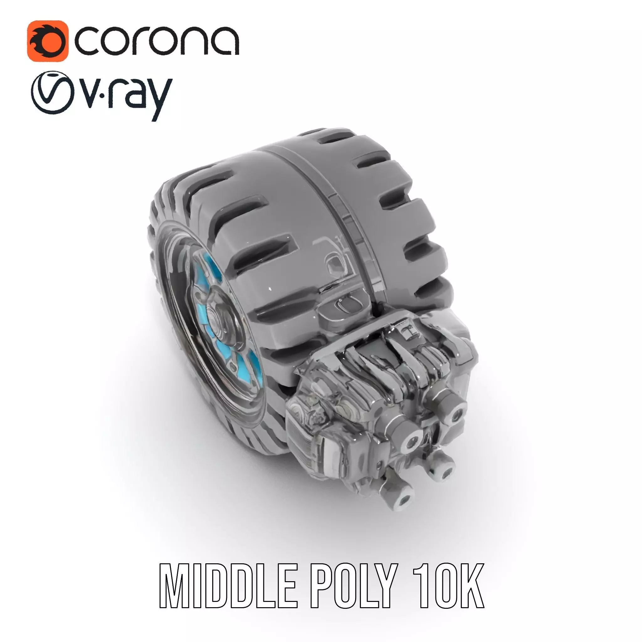 Futuristic Robotic Wheel with Hub Assembly Model Pack Low-poly 3D model_5