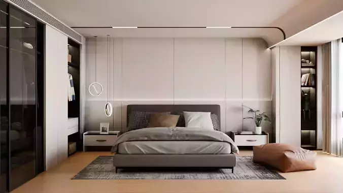 Modern Minimalist Bedroom2  Low-poly 3D model