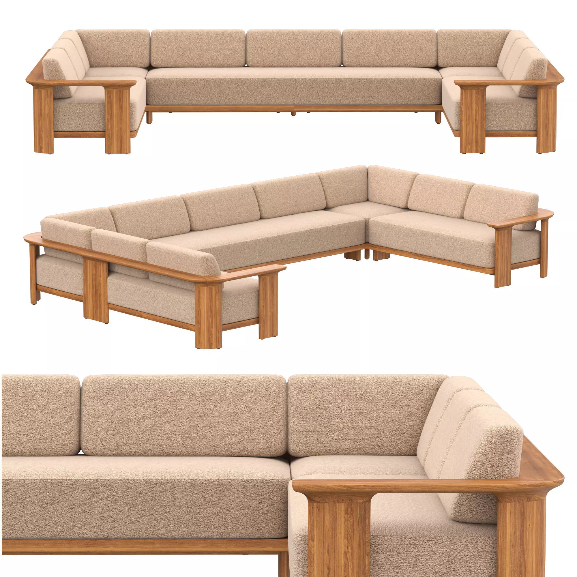 Dune Teak Customizable Sectional 3D model