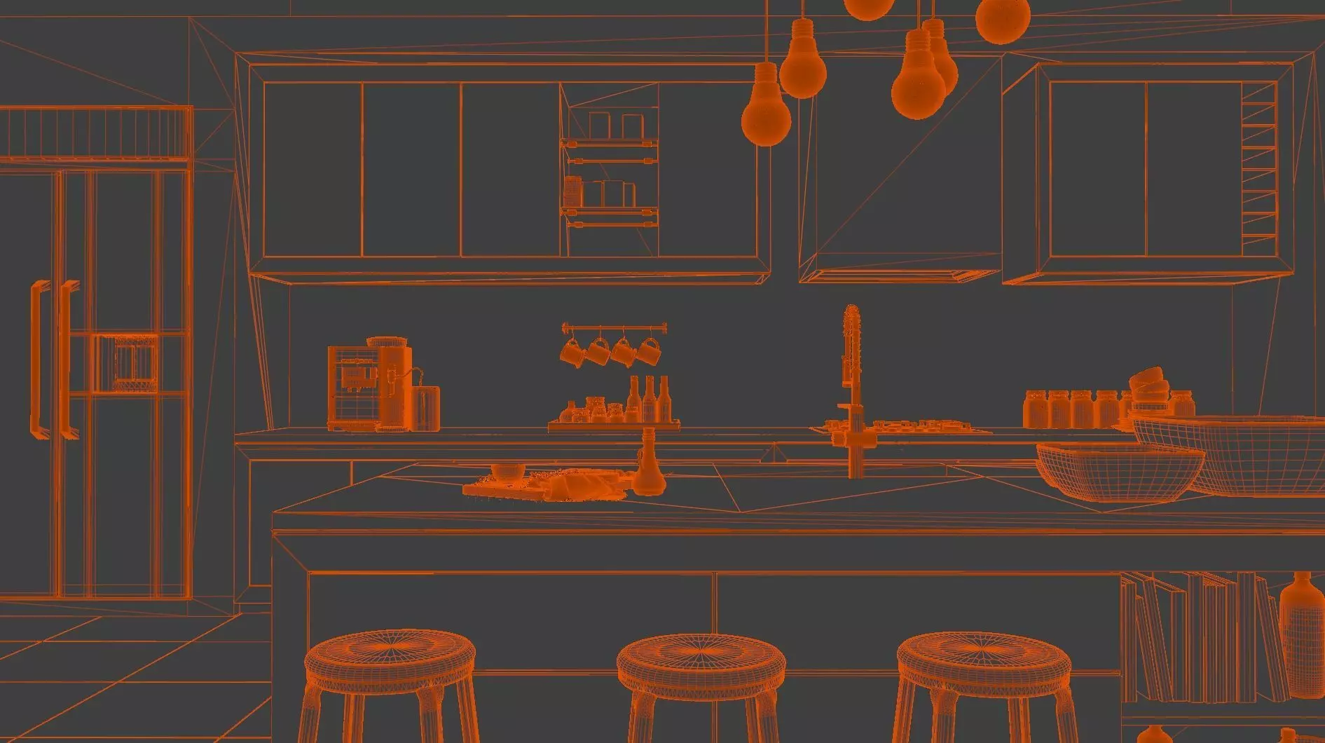  Modern Living Room Kitchen blender  Low-poly 3D model_7