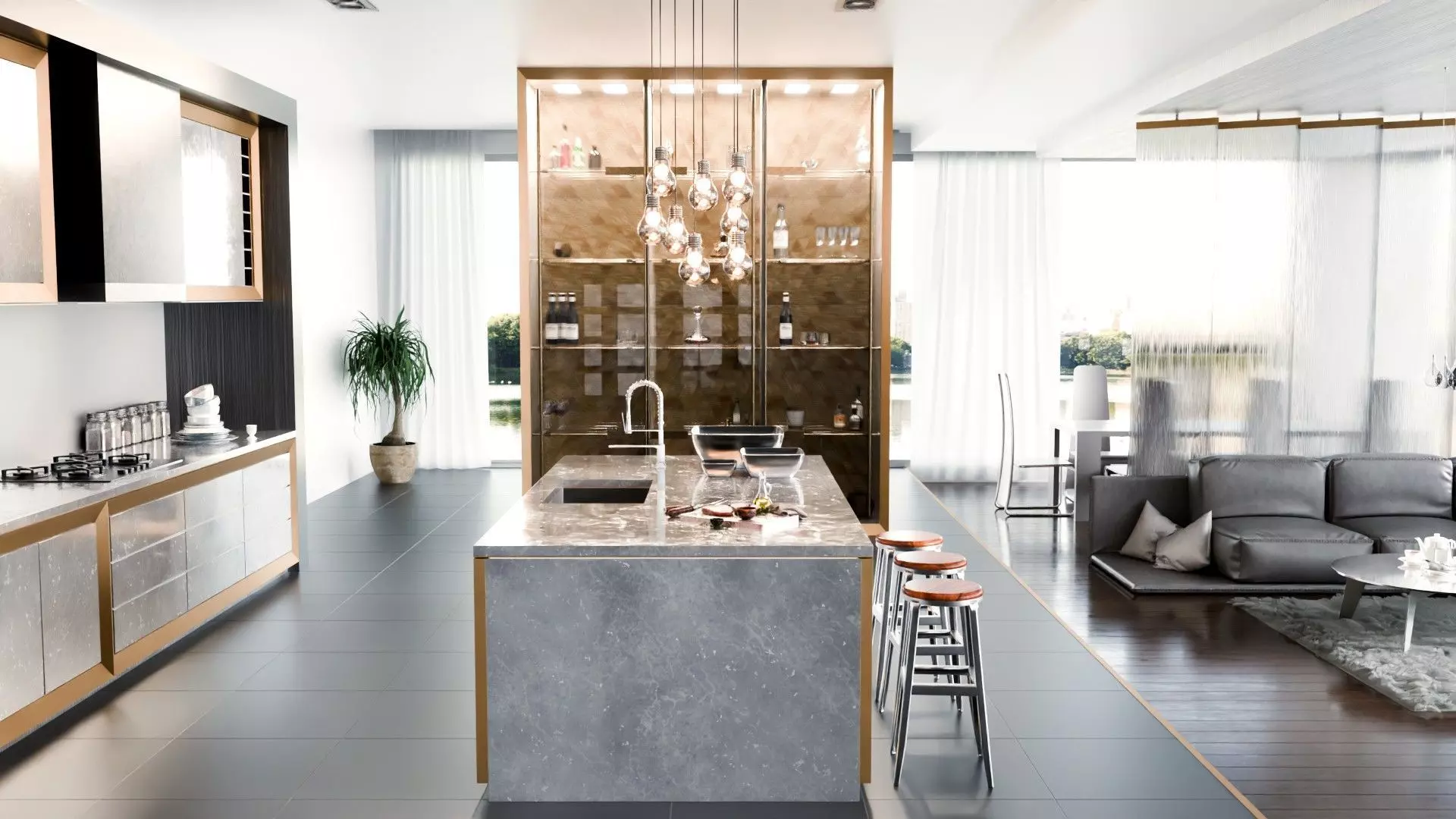  Modern Living Room Kitchen blender  Low-poly 3D model_0