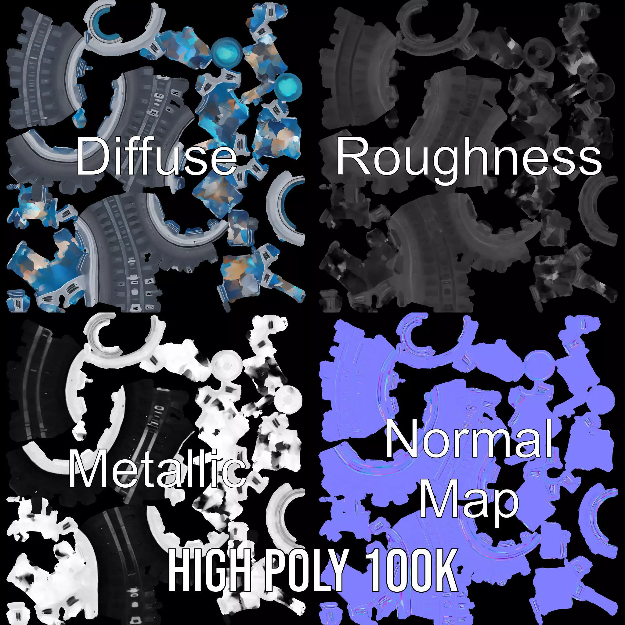 Futuristic Vehicle Wheel Model Pack Low-poly 3D model_3