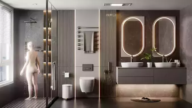 Modern Bathroom blender  Low-poly 3D model