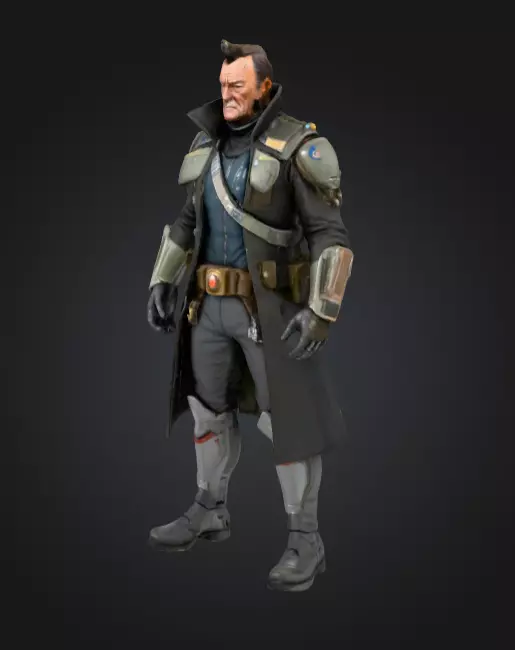 sci-fi john wayne in Low-poly 3D model_2