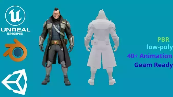 sci-fi john wayne in Low-poly 3D model