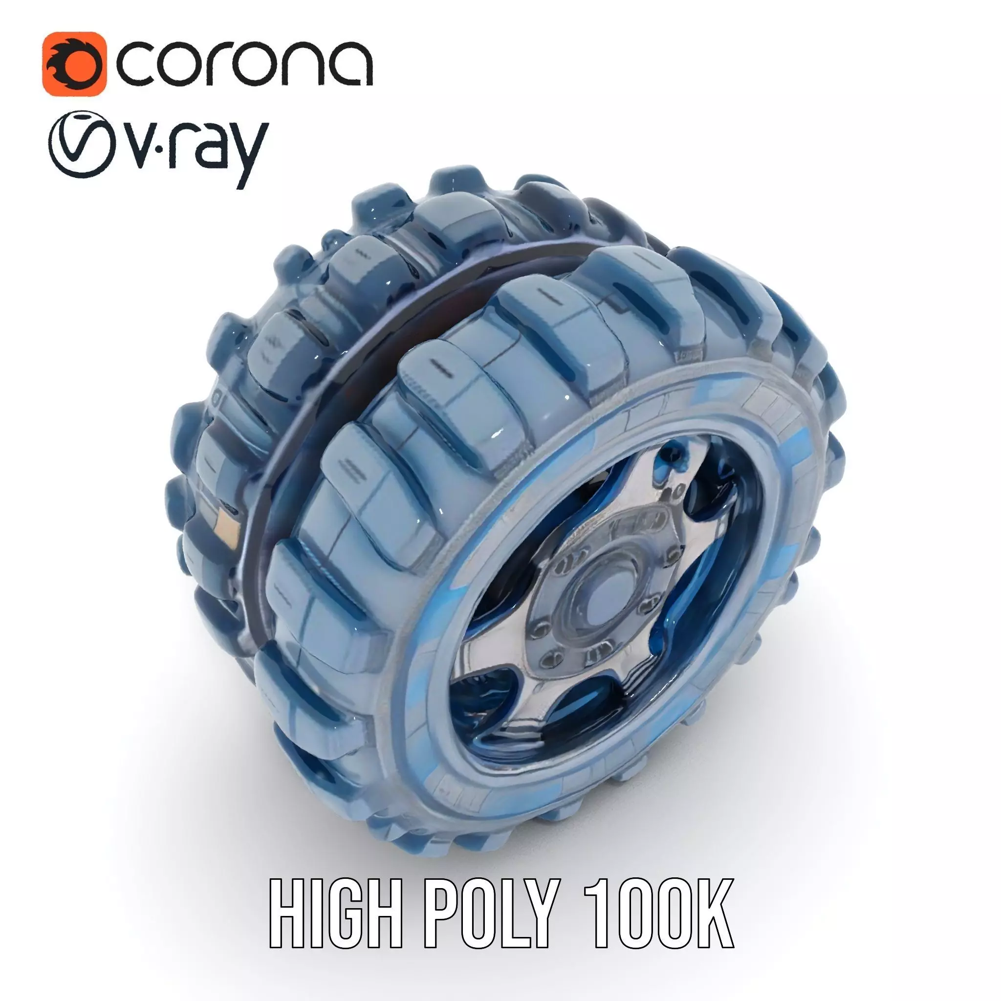 Futuristic HeavyDuty Wheel Model Pack with LED Lights Low-poly 3D model_16
