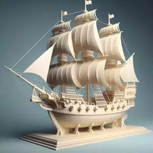 1837 Pirate Sailing Ship with Cannons  Ivory Style 3D print model
