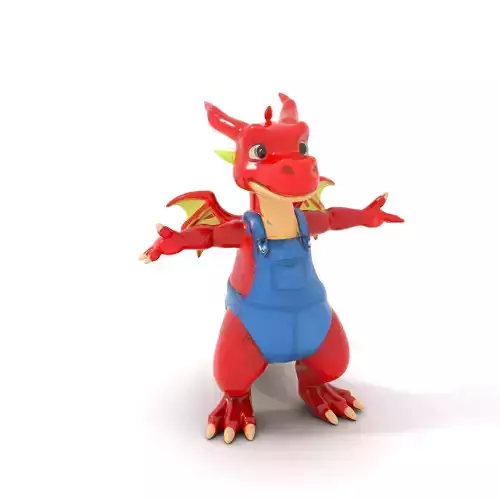 Red Dragon in Overalls Rigged and Animated Character Model