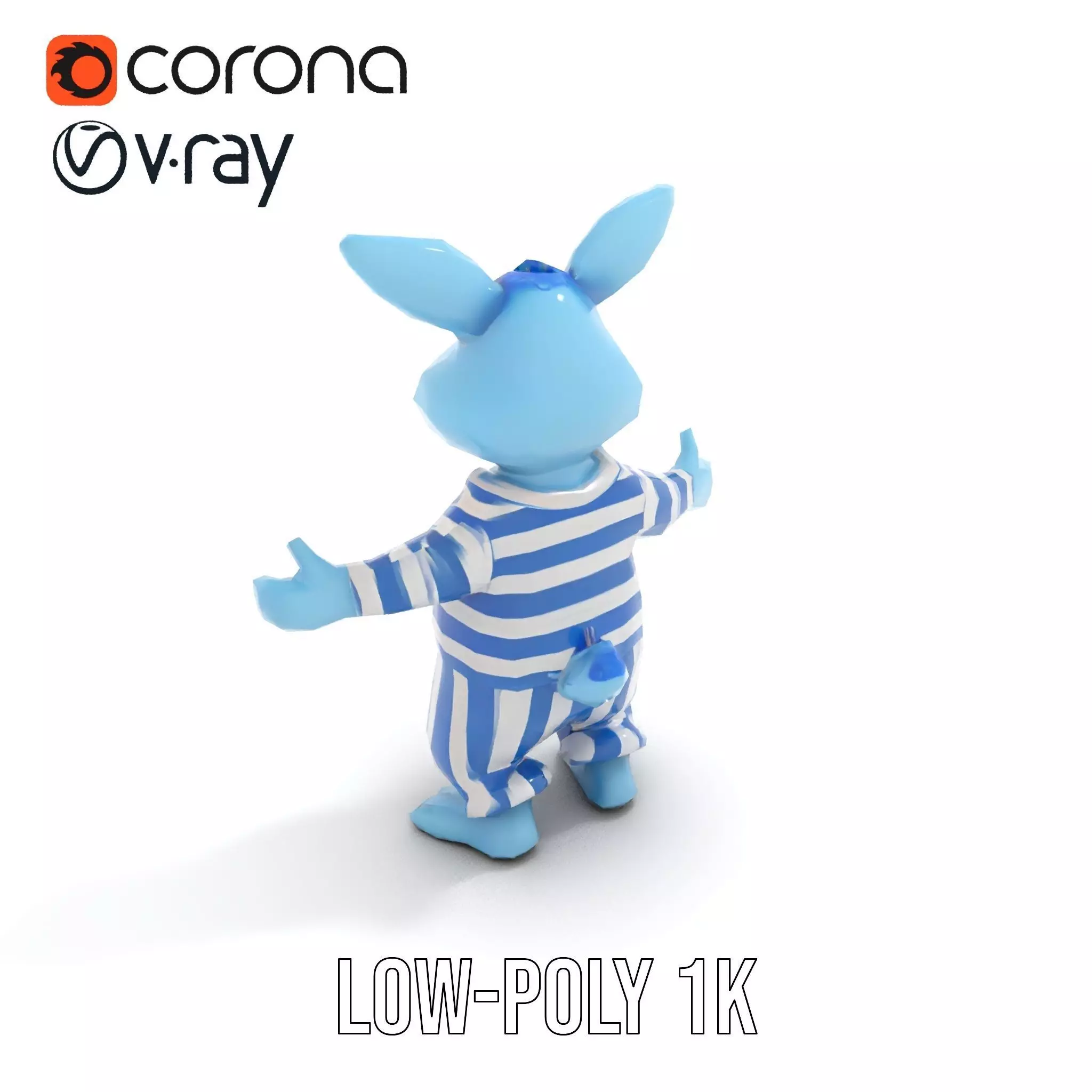 Blue Bunny Rigged and Animated Character Model in Pajamas Low-poly 3D model_8