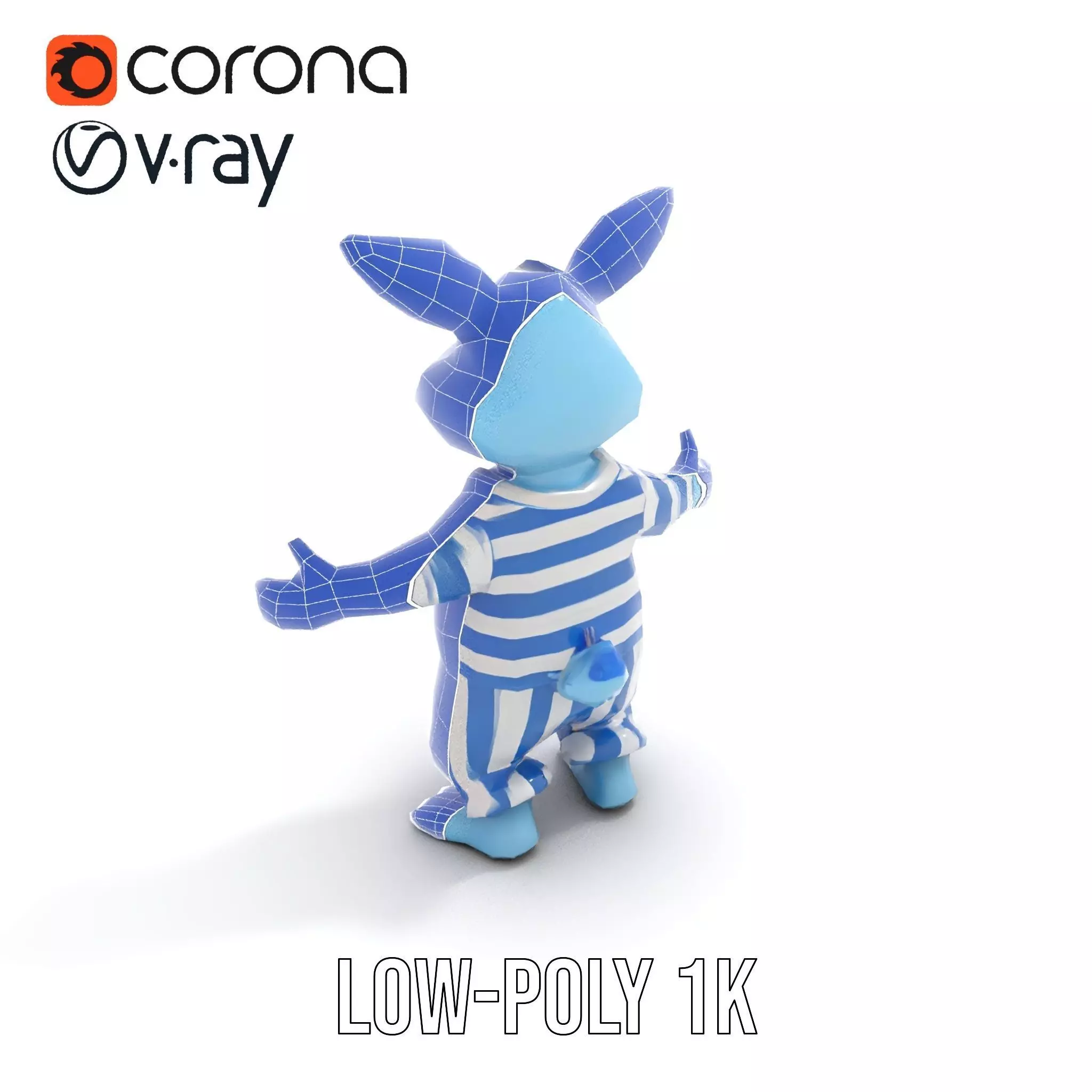 Blue Bunny Rigged and Animated Character Model in Pajamas Low-poly 3D model_23