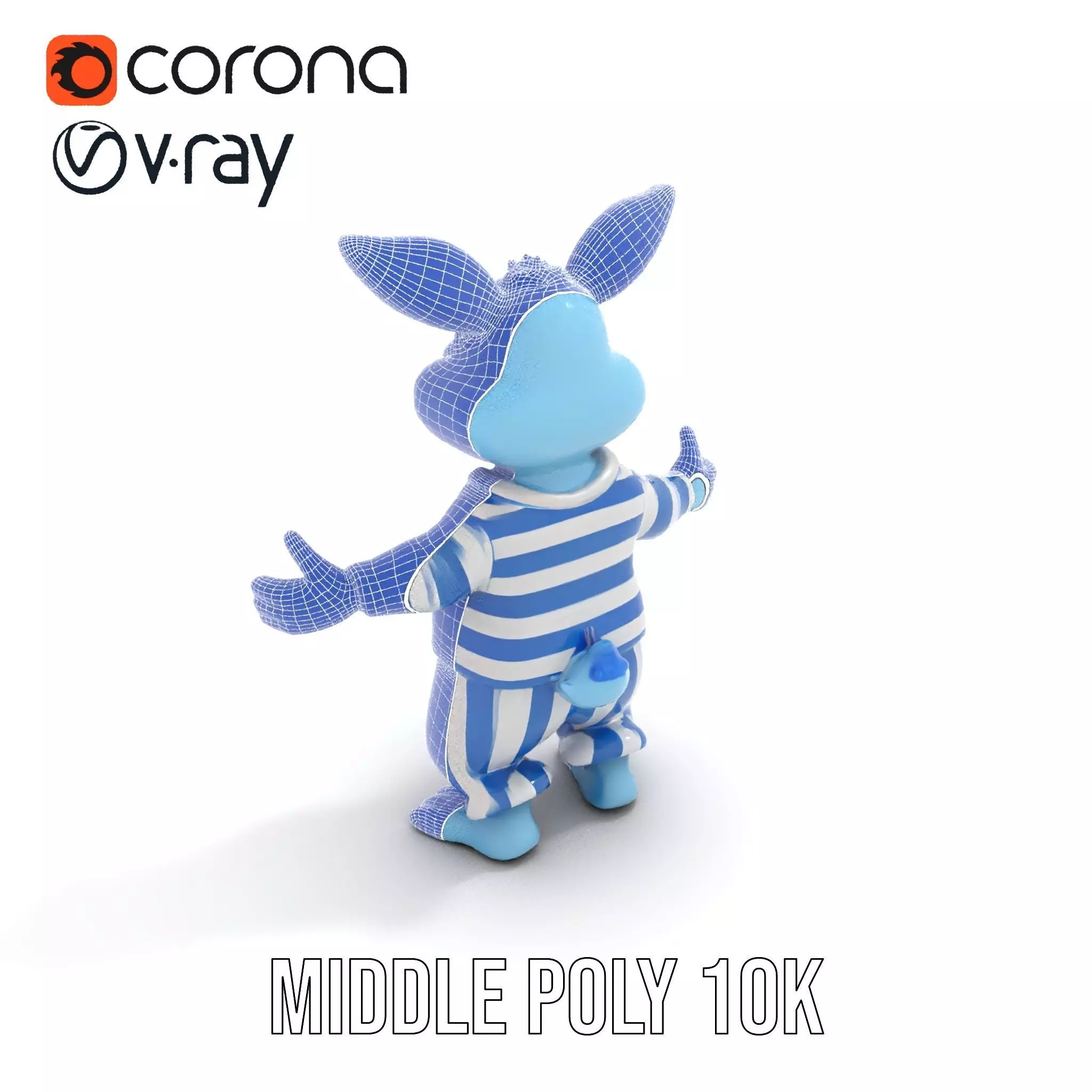 Blue Bunny Rigged and Animated Character Model in Pajamas Low-poly 3D model_11